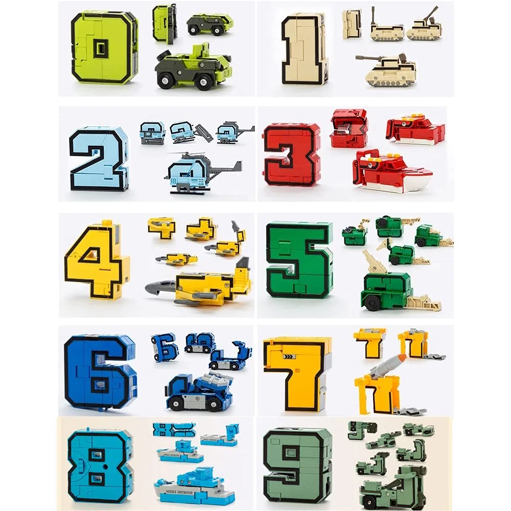 OBEST Trasformatore di Numeri Robotici Giocattoli, 15 Simboli Digitali Deformazione Carro Armato/Elicottero/Sottomarino Assemblati, Set di Blocchi Educativi per Bambini