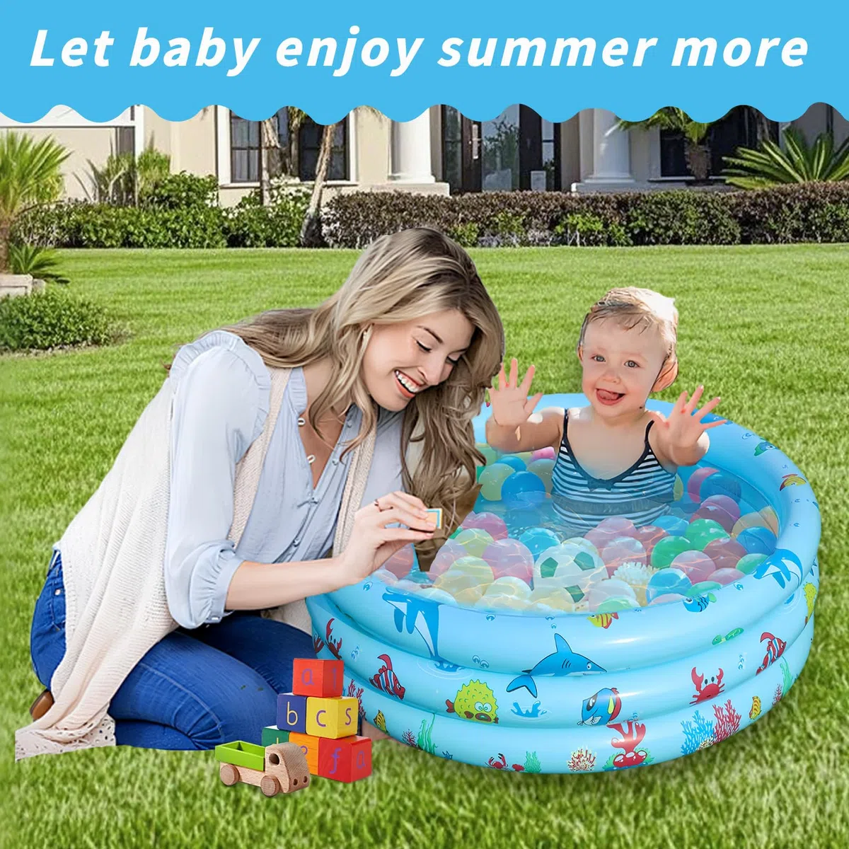 Piscina Gonfiabile Bambini 80x80x22cm,Piscina Anulare per Bambini,Mini piscina gonfiabile con Fondo Morbido per Bambini,materiale spesso in PVC (Squalo)