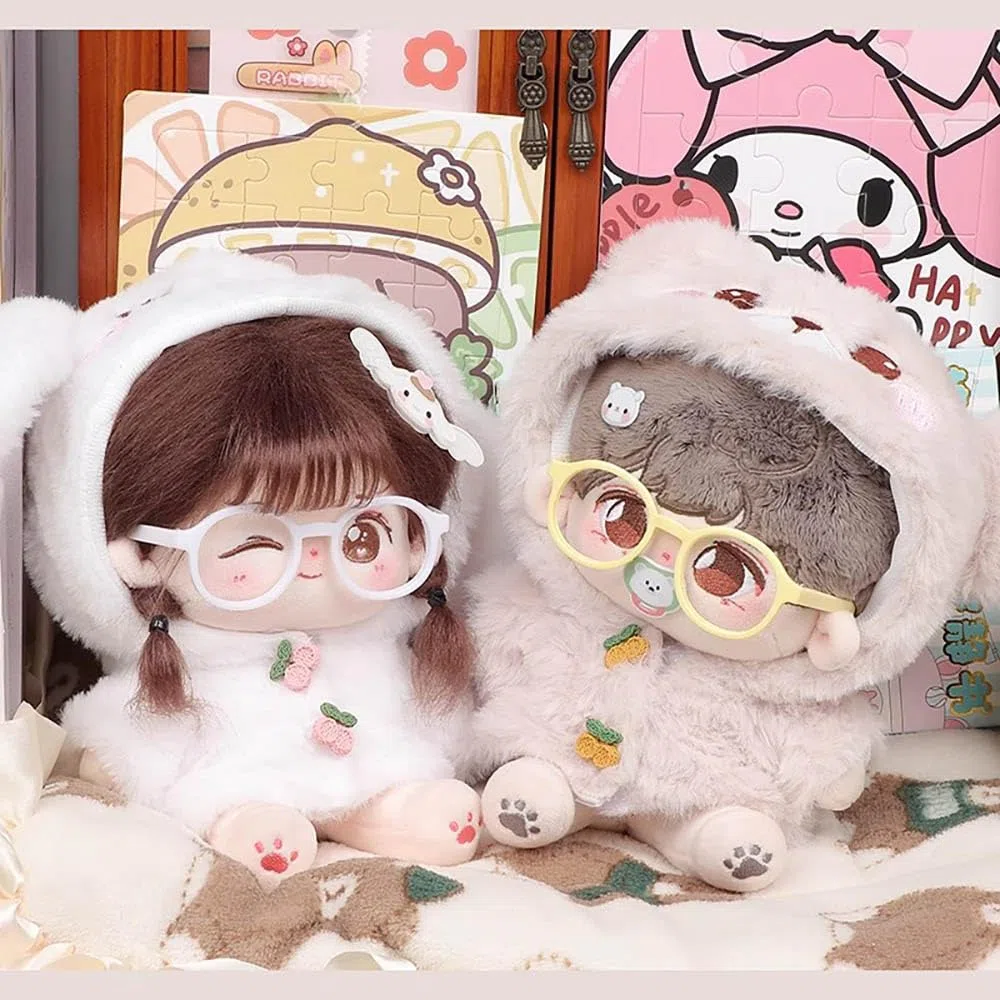 niannyyhouse Vestiti per bambola di peluche da 20 cm con cappotto, occhiali, borsa da 20,3 cm (bianco)