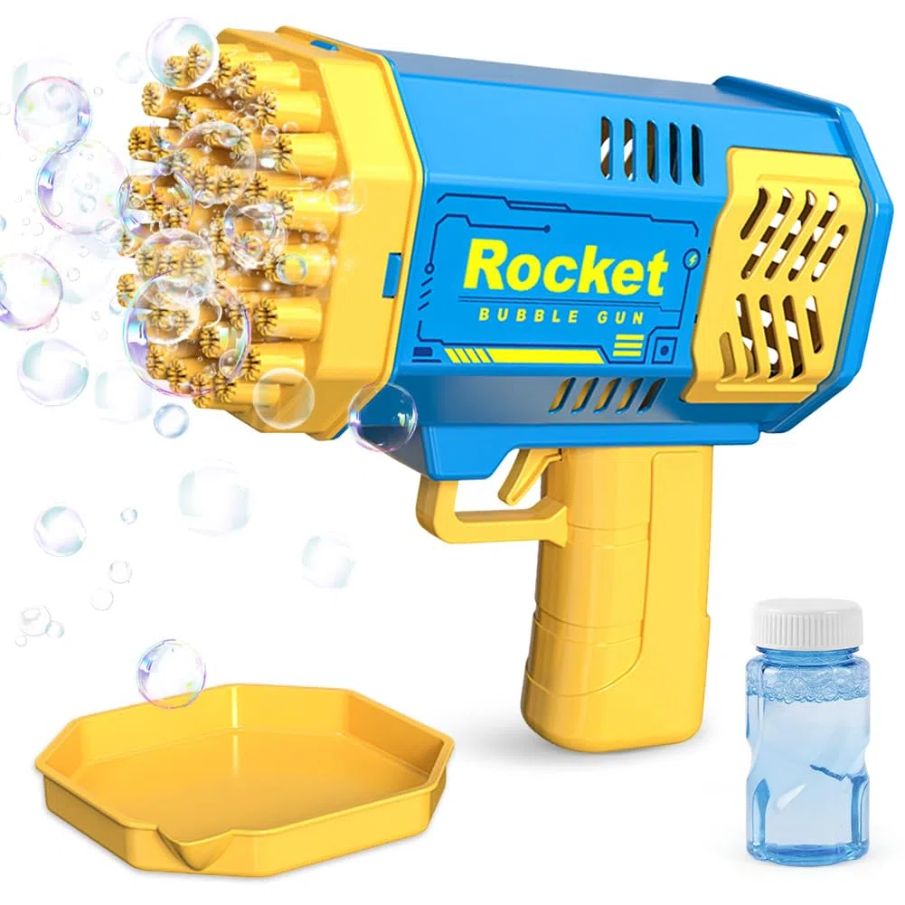 Pistola Bolle di Sapone, Cartoon Sparabolle di Sapone, Design a Colori con Giunzioni, per Bambini Giochi all'aperto e al coperto Festa a tema d'estate Compleanno, Blu