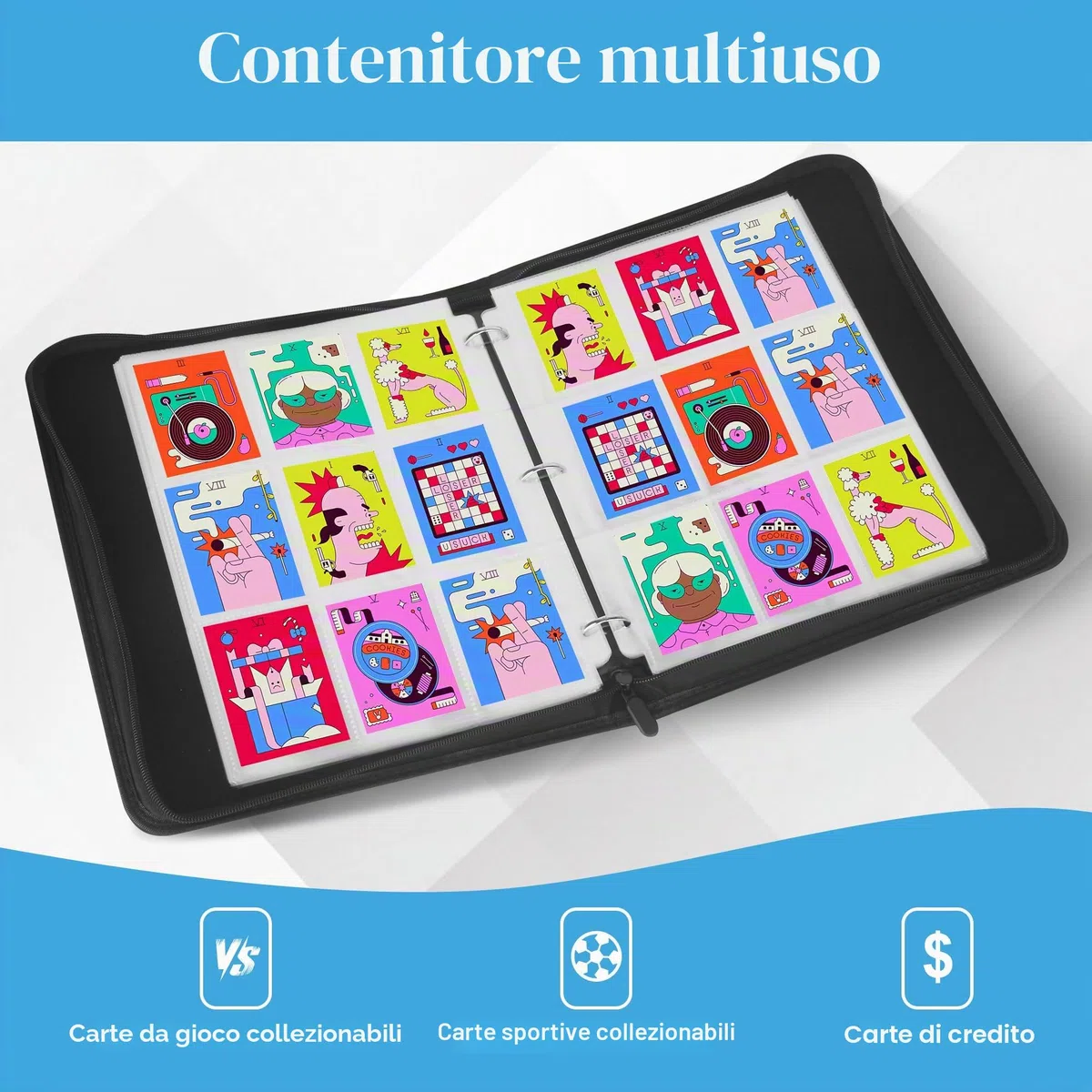 Raccoglitore Carte, 50 Pagine 900 Carte Cartella Di Carte Di Album Carte, Cartella Di Carte Da Collezione Cartella Regalo Per Il Compleanno Del Collezionista E Dei Bambini (Nero)