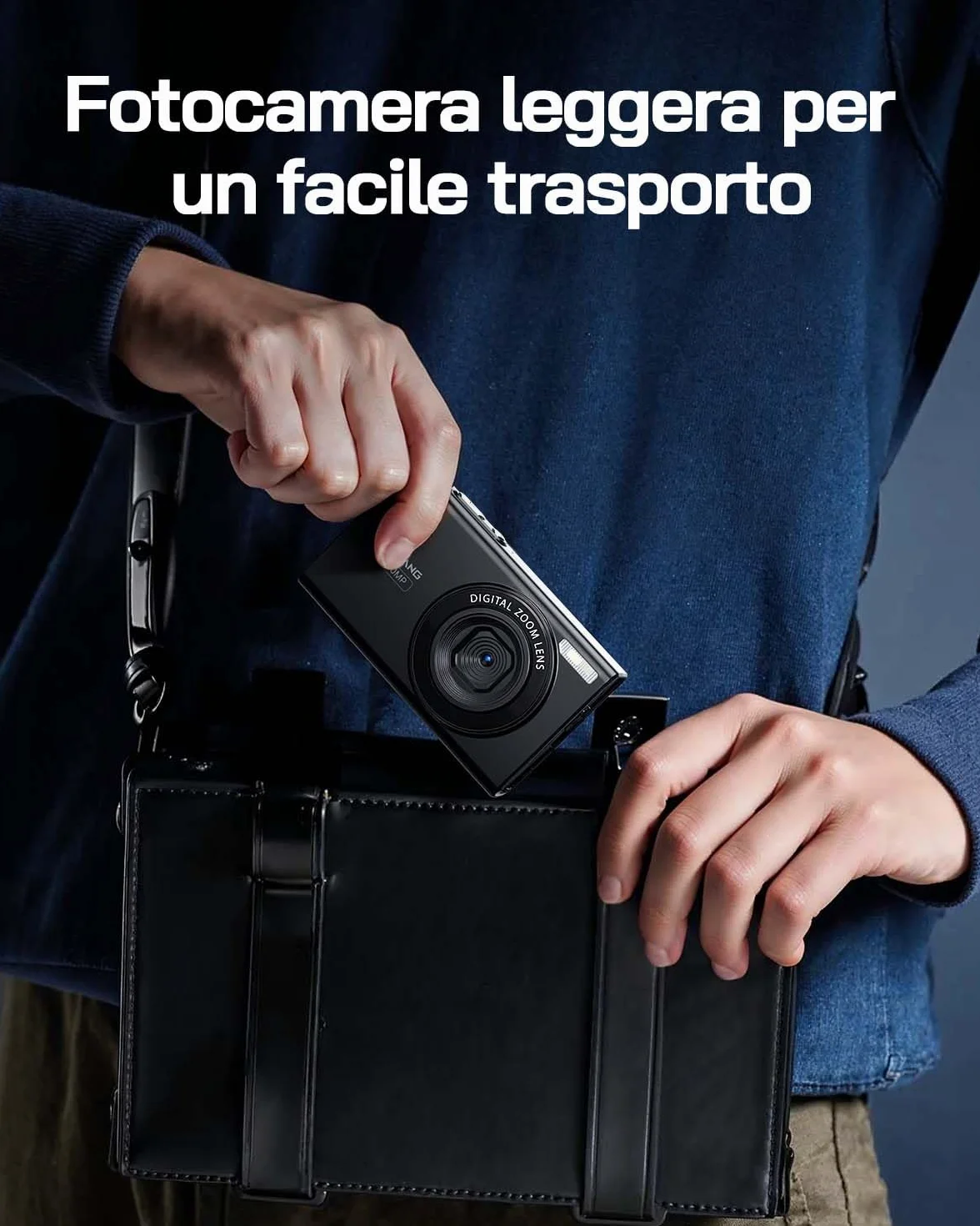 WOLFANG Fotocamera digitale, fotocamera per bambini da 2,7K, fotocamera compatta da 50MP, videocamera con zoom digitale 16x, zoom e scatto automatico, regalo per ragazzi