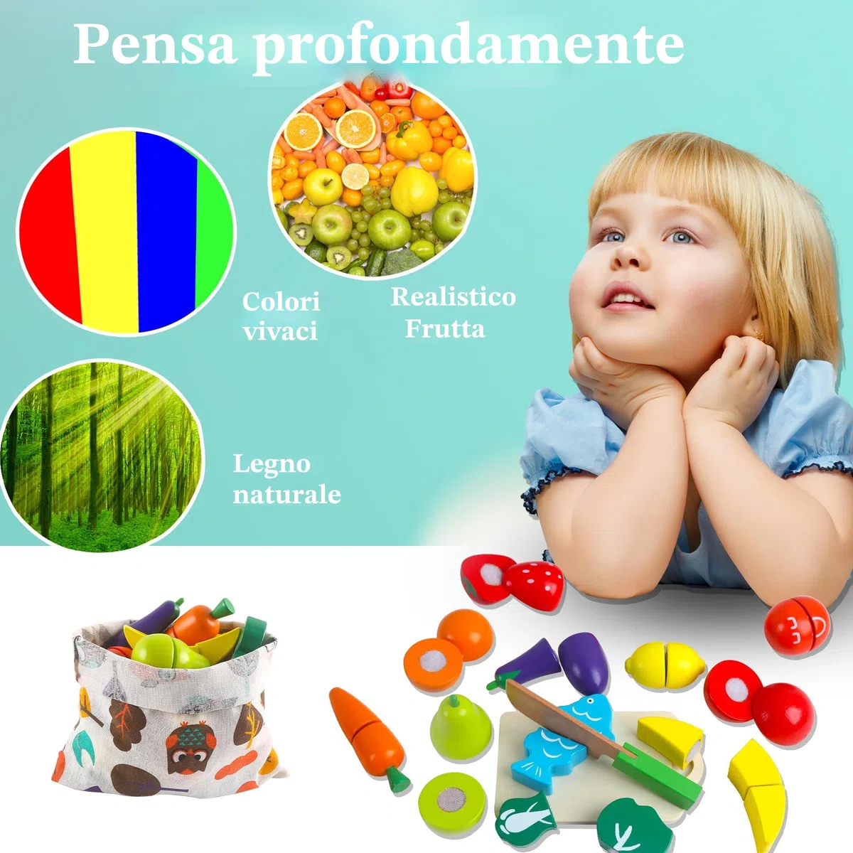 newlng Giochi Bambini 2 anni Frutta Verdura di Legno Taglio Giocattolo Compleanno Regalo di Giorno dei Bambini Imballaggio Ragazze e Ragazzi 3, 4, 5, 6 anni