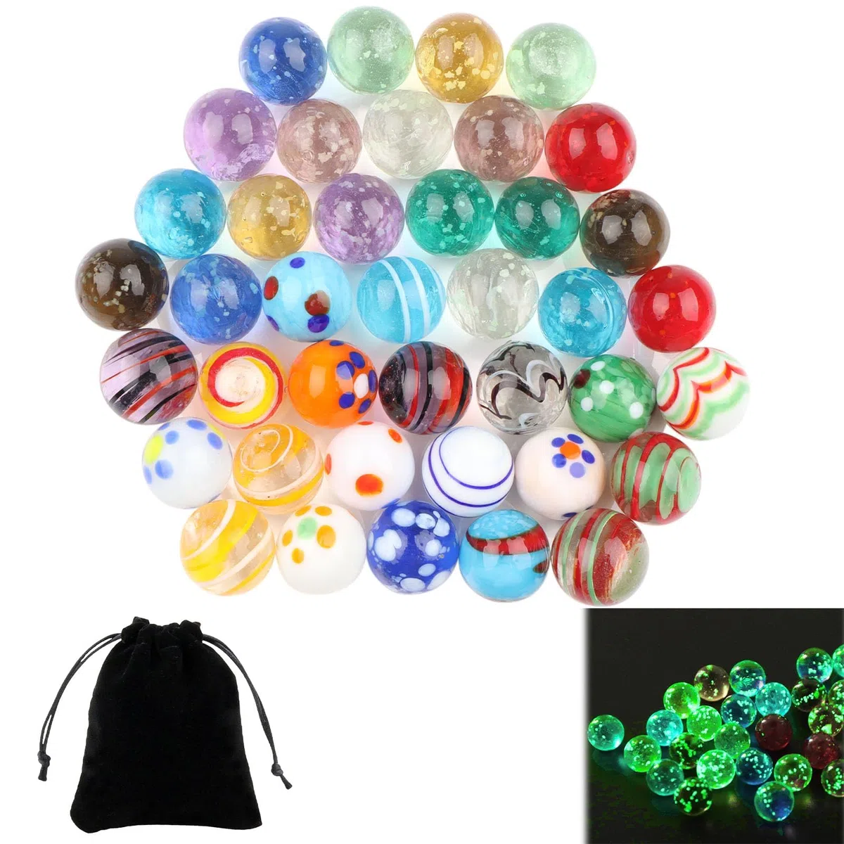40 Pezzi Biglie in Vetro Colorate 16 mm Biglie Bambini contiene 20 Palline di Vetro Luminose e 20 Glass Marbles Multicolore per Giochi di Marmo Decorazioni Casa Riempitivi di Vasi
