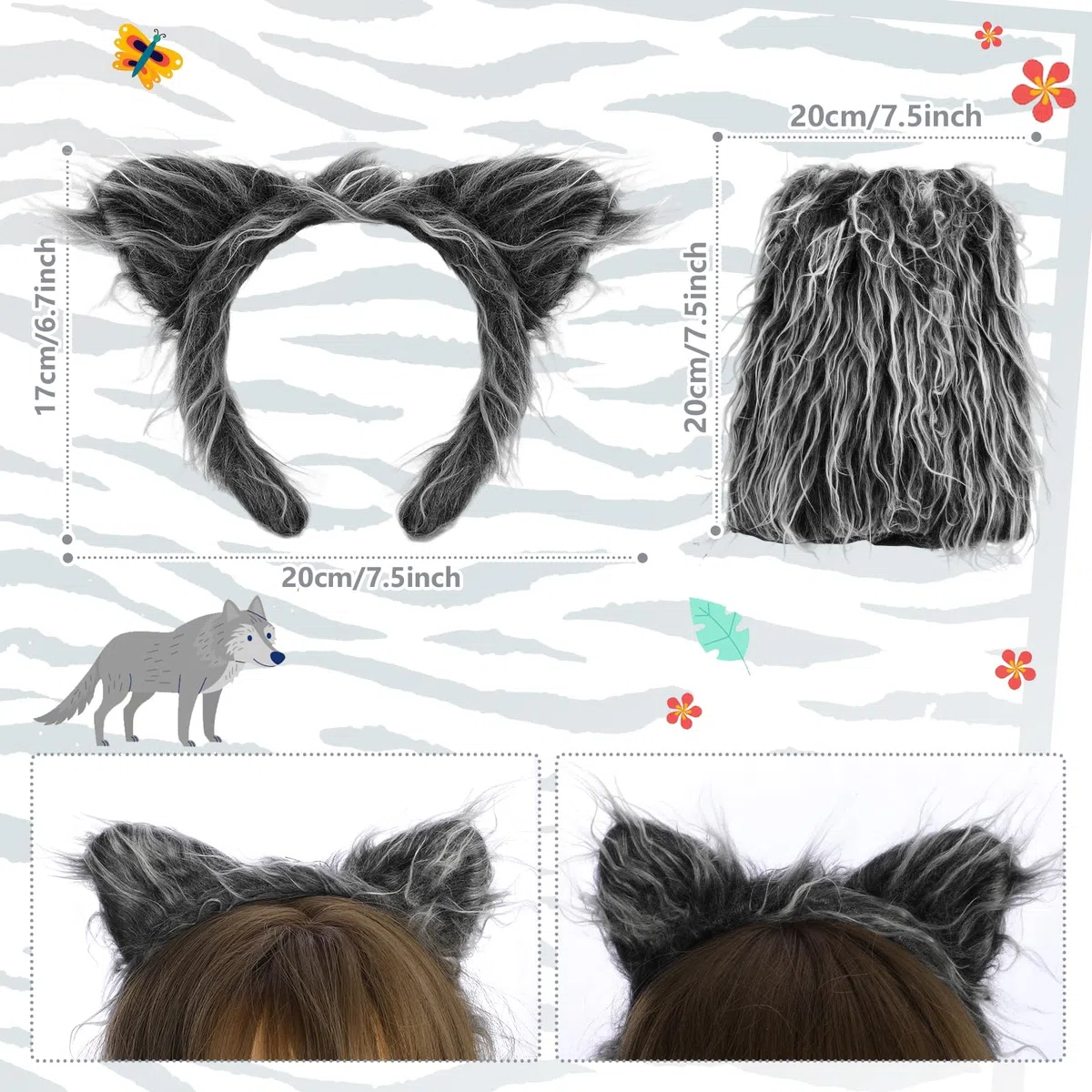 XEPST Set di costumi da lupo animale, orecchie e coda di lupo con fascia di lupo zampe di lupo soffici maschera di lupo coda di lupo per costume di animale cosplay compleanno Halloween