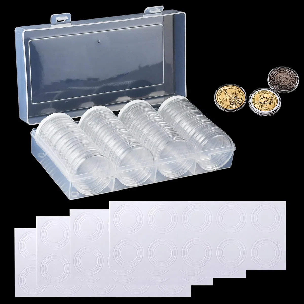 Capsule Monete 2 Euro,Porta Monete da Collezione,40 mm Capsule per Monetes,Coin Capsules con 60 Guarnizione in Schiuma,Clear Plastic Coin Collection,8 Misure (17/20/25/27/30/33/38/40mm)