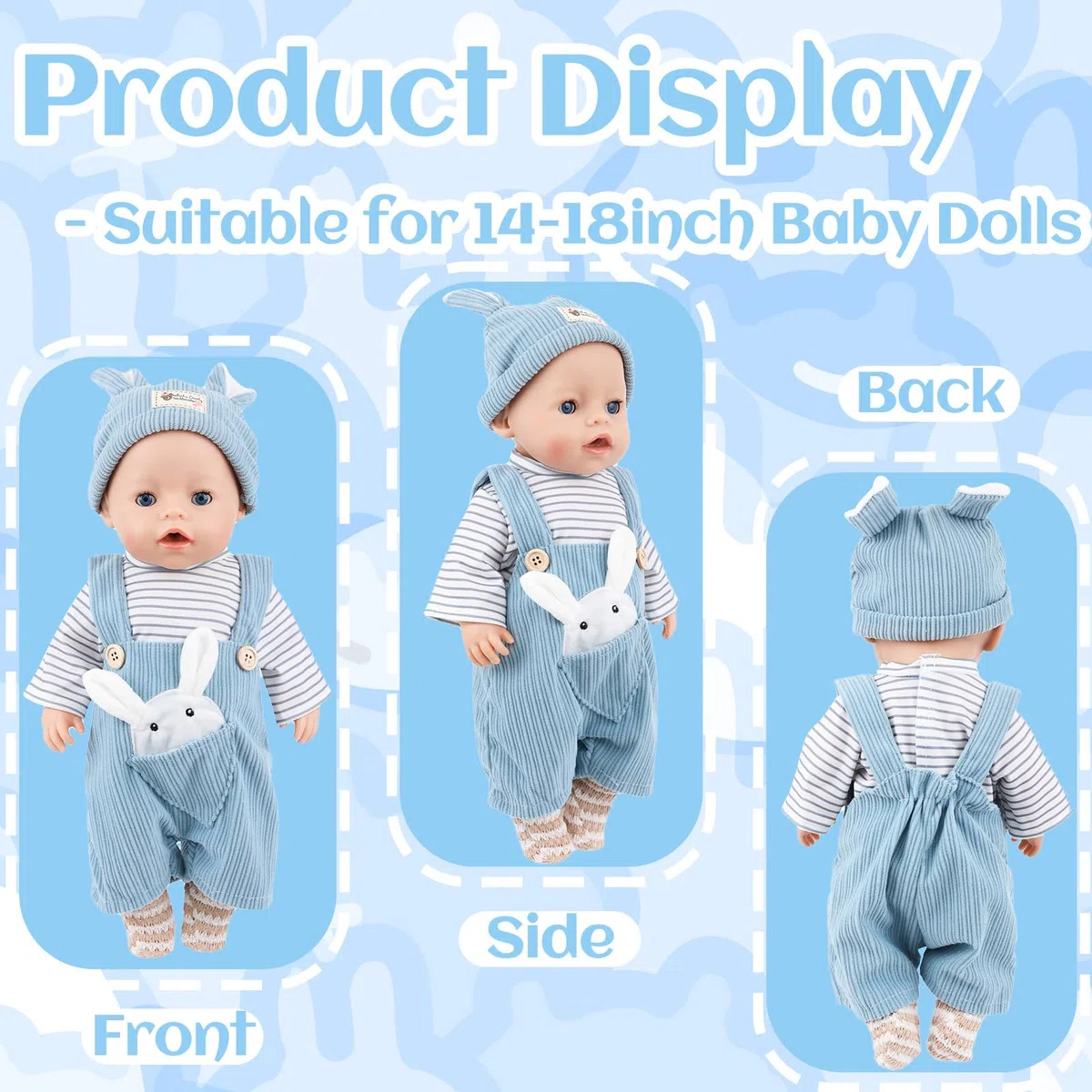 5 abiti per bambole da 14 a 18 pollici, 35 – 45 cm, graziosi vestiti per bambole, 1 tuta da coniglio blu + 1 top+1 cappello a orecchie di coniglio + 1 calzino+1 ciondolo a coniglietto per ragazze