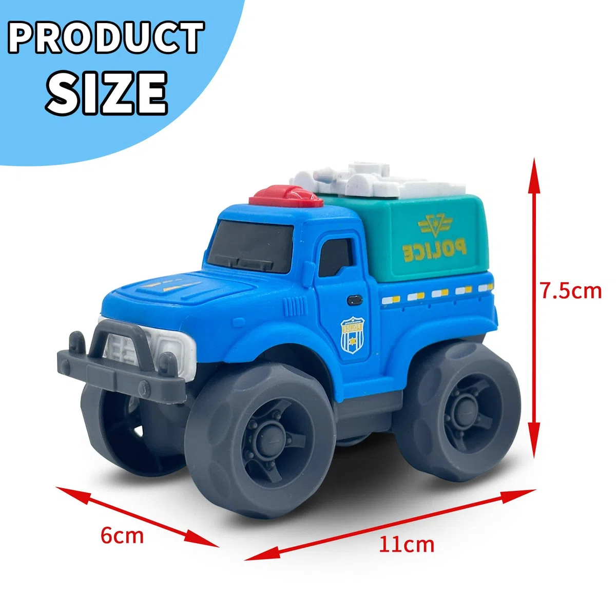 Camion della Polizia Giocattolo in Bioplastico (Paglia di Frumento) – Camion Giocattolo Ecologico per Bambini ≥18 Mesi, Resistente e Non Tossico, Camion di Polizia Azzurro