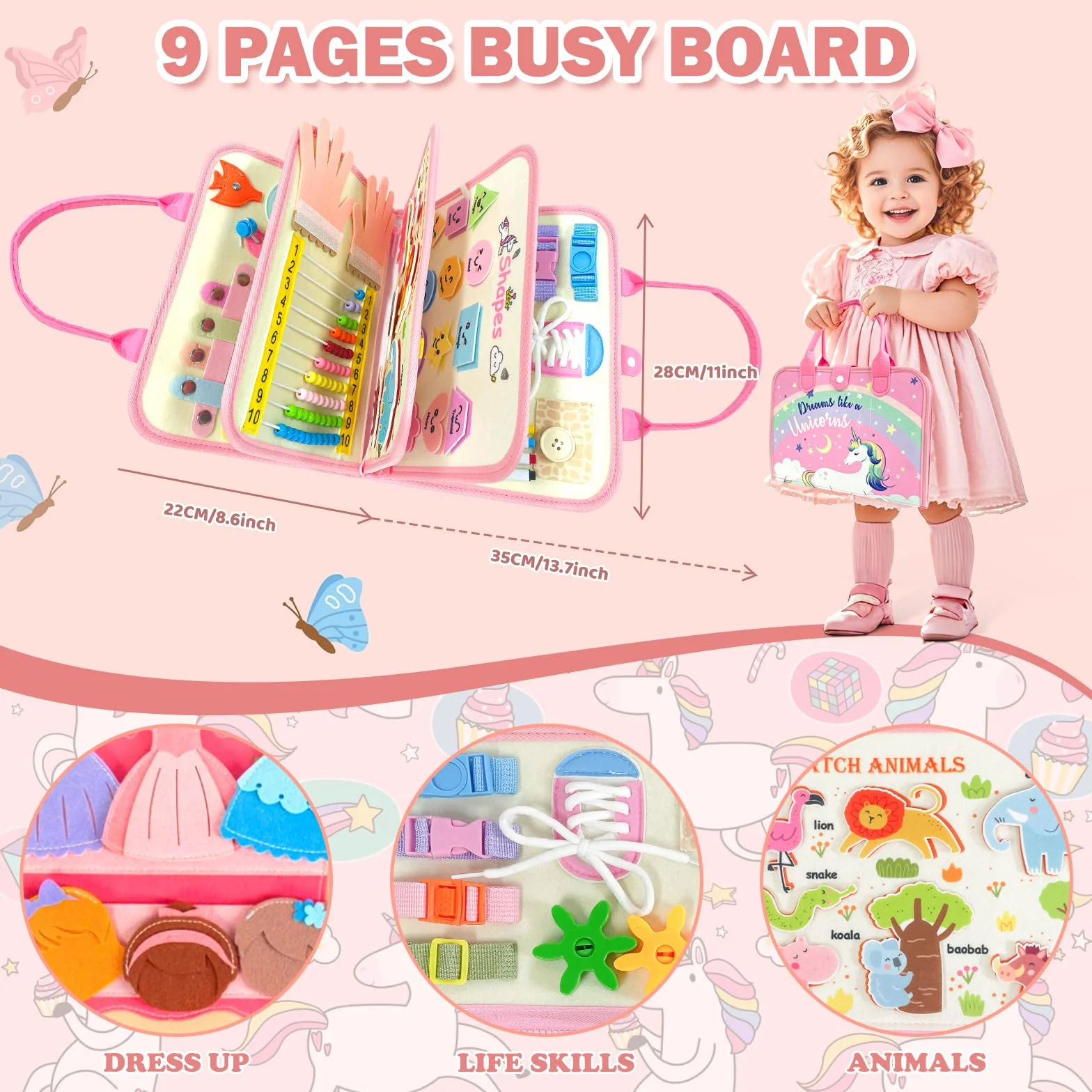 Busy Board, Giochi Montessori, Giochi Bambini 2 Anni, Libro Montessori Interattivo, Regalo Bambina 2 3 4 5 Anni, Montessori 2 Anni, Libri Bambini, Quiet Book, Regalo di Compleanno, Regali Natale
