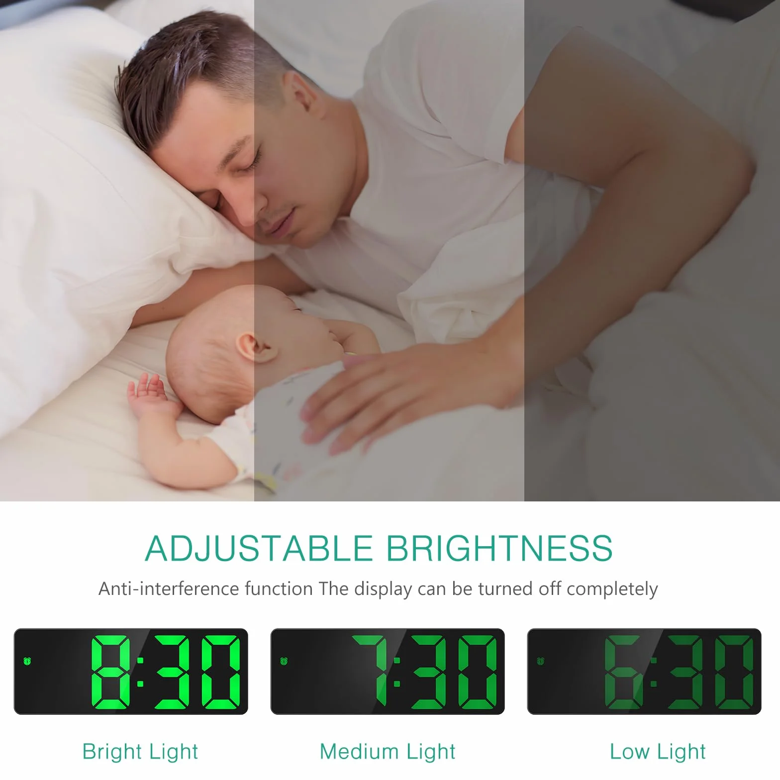 ORIA Sveglia Digitale da Comodino, Sveglia LED con Attivazione Vocale e Touch, Orologio da Tavolo con Data, Temperatura, Snooze, Luminosità su 3 Livelli, Alimentazione a Batteria/USB per Casa - Verde