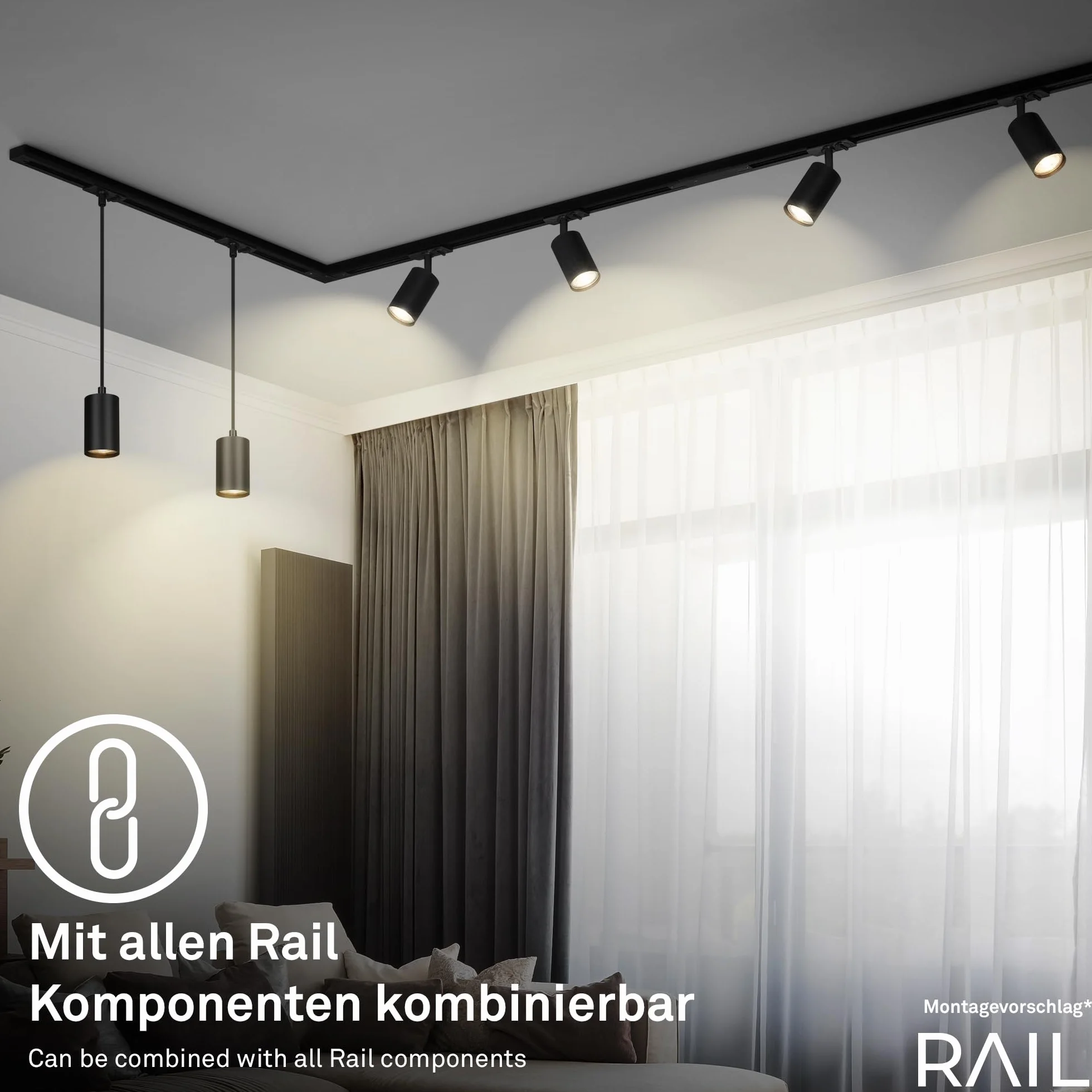 BRILONER - Sistema di binari di alimentazione, accessori, prolunga, 0,75 m, nero