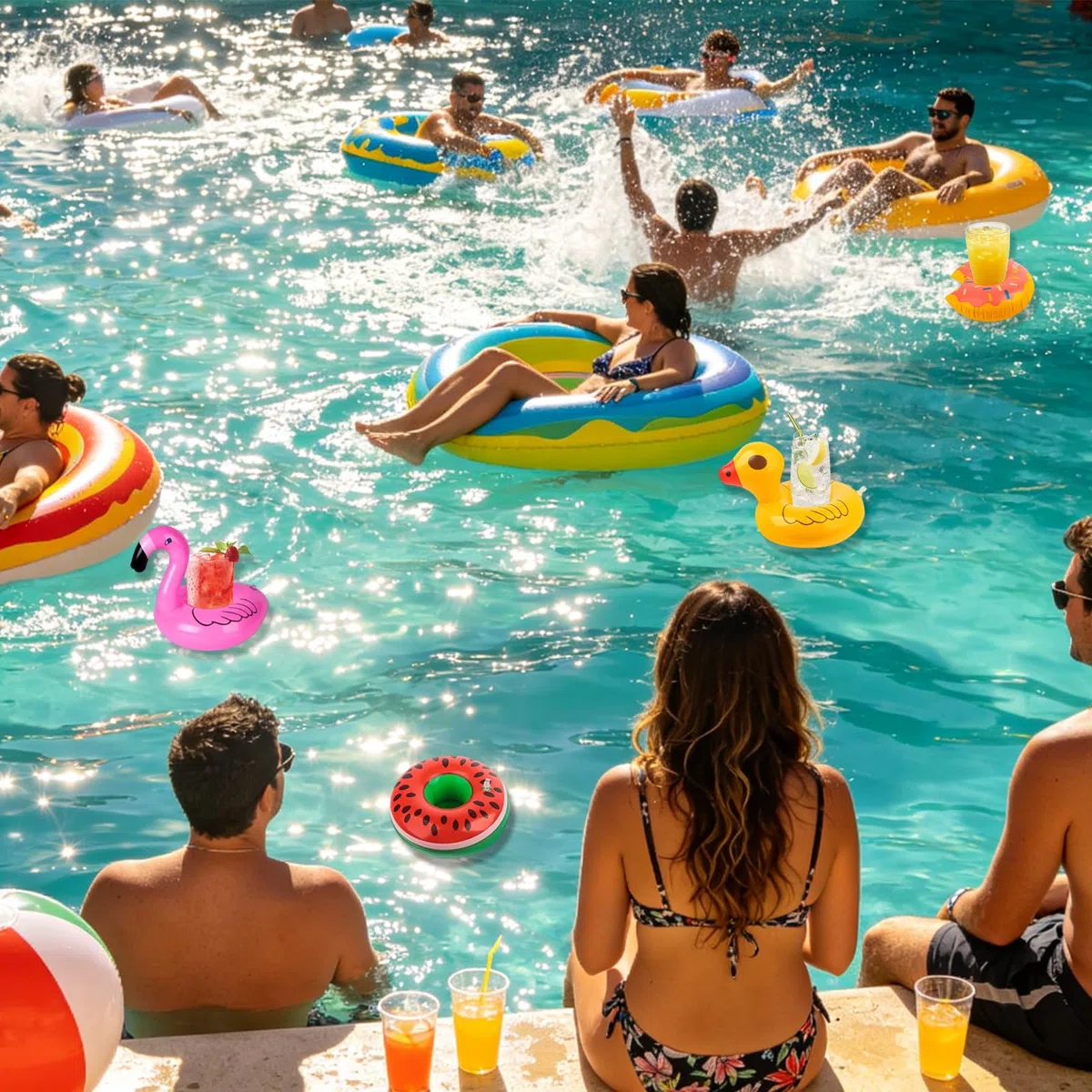 9 portabevande gonfiabili con fenicottero, portabevande e bevande, gonfiabili, per feste estive, spiaggia, feste hawaiane, 9 pezzi
