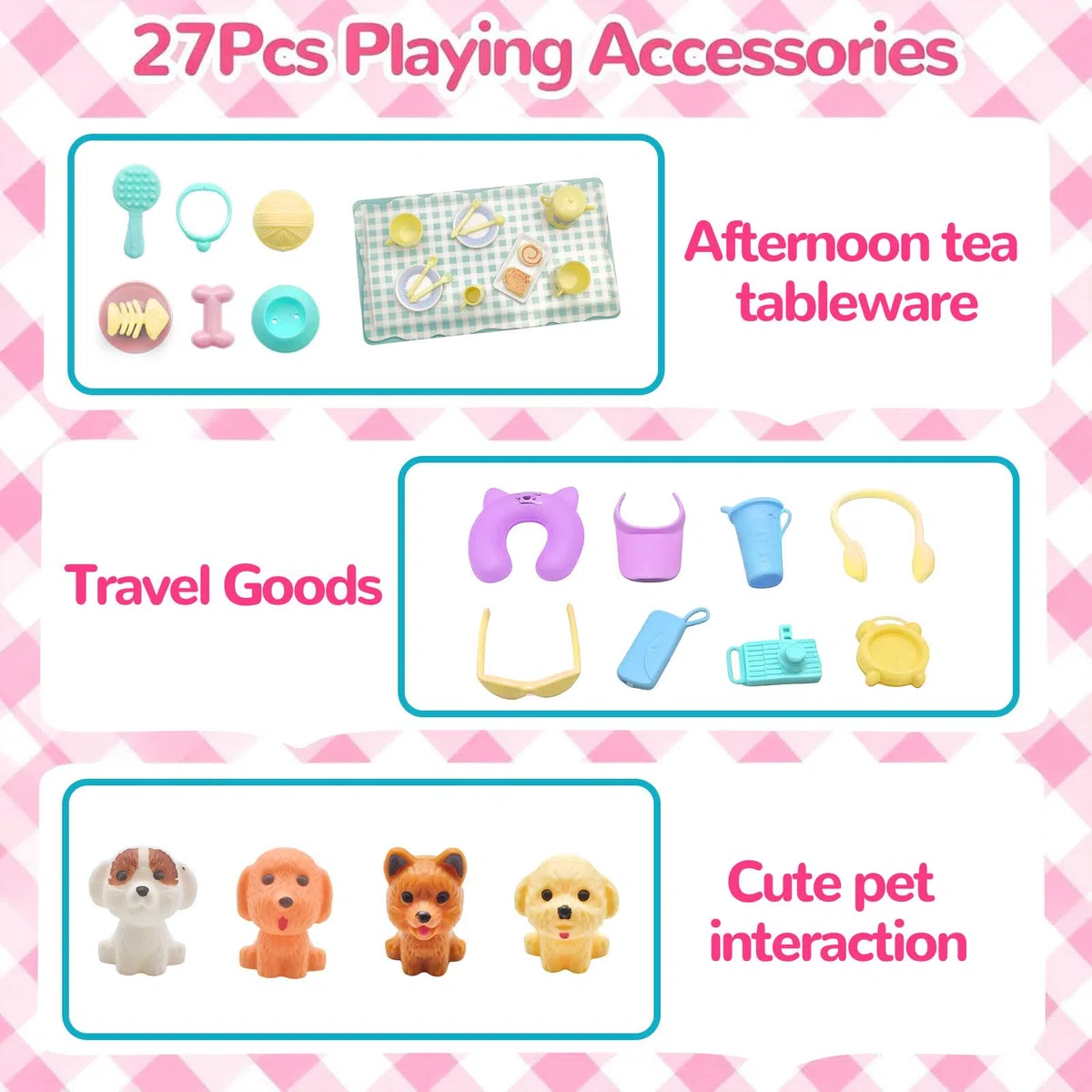 43 pezzi set di abbigliamento da campeggio compatibili con Barbie, accessori per bambole da 29,2 cm: 1 tenda per bambole, 4 vestiti, 4 scarpe, 4 cuccioli, 7 animali domestici, 1 accessorio binocolo