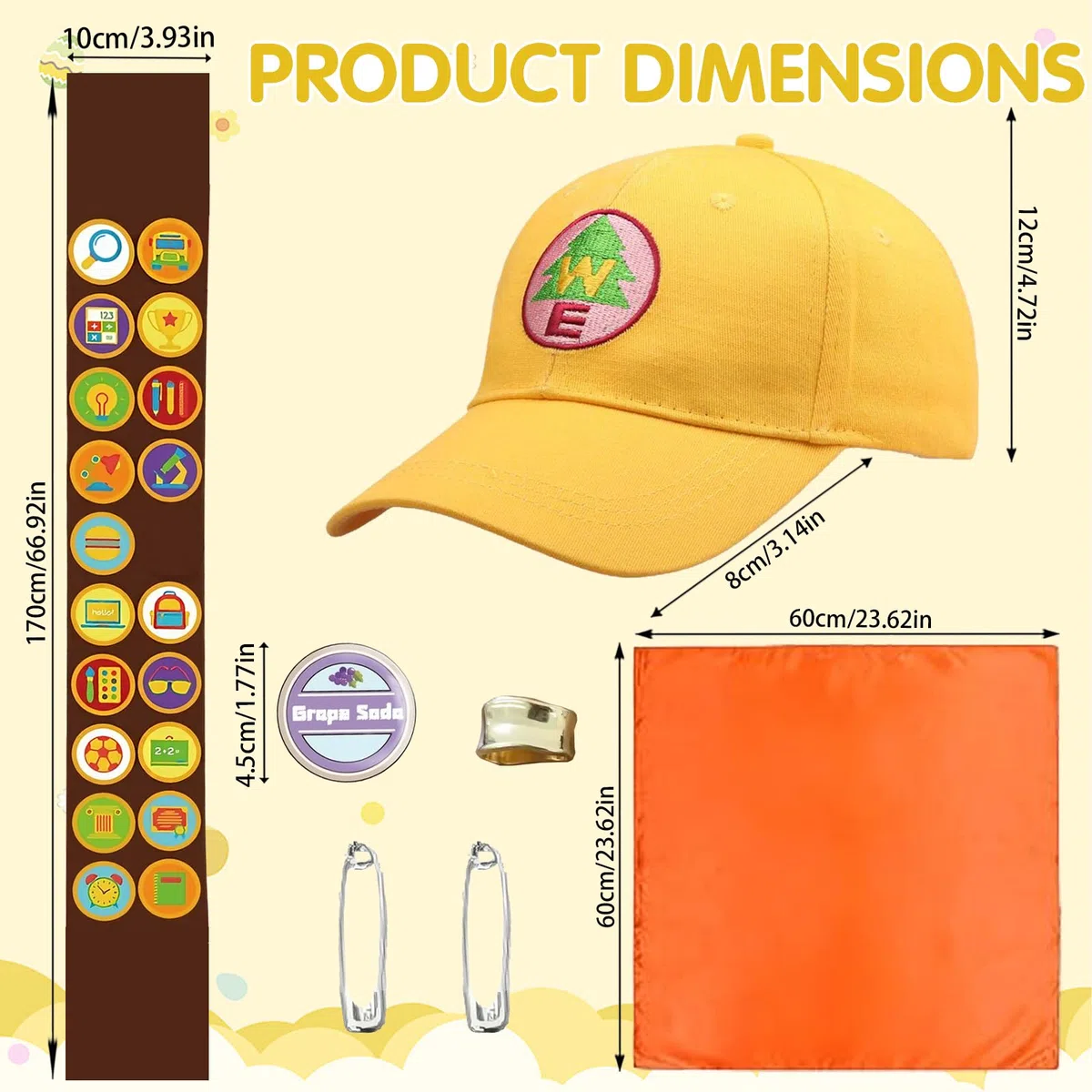 WENAUAN Costume da Scout, 5PC Costume Carnevale Bambino con Cintura con Distintivo, Cappello, Sciarpa, Graffette, Nodo per Sciarpa, per Giochi di Ruolo di Carnevale e Feste