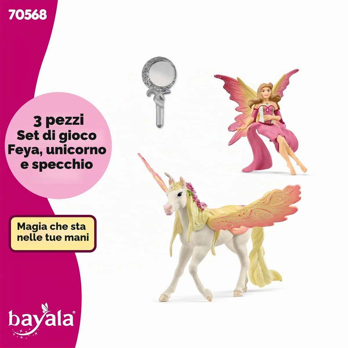 schleich BAYALA | Fata Feya con Unicorno Pegaso 70568 | fata con specchio e unicorno con magnete | regalo per bambine e bambini | decorazione e figure da collezione dai 5 anni | set da 3 pezzi