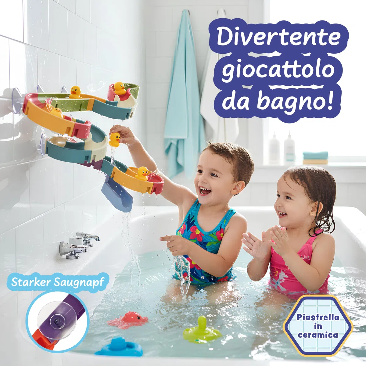 Science4you Giochi Bagnetto 3+ Anni – Circuito di Biglie da Bagno con Ventose, Marble Run Junior con 34 Pezzi Inclusi, Gioco Educativo per Bambini, Regalo 3 4 5 6+