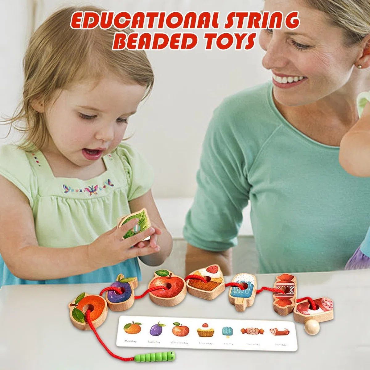 Perline Per Bambini - Giochi Infilare,Attività In Legno Con Gioco Di Classificazione Per Bambini 3+ Apprendimento Sviluppo Prescolare