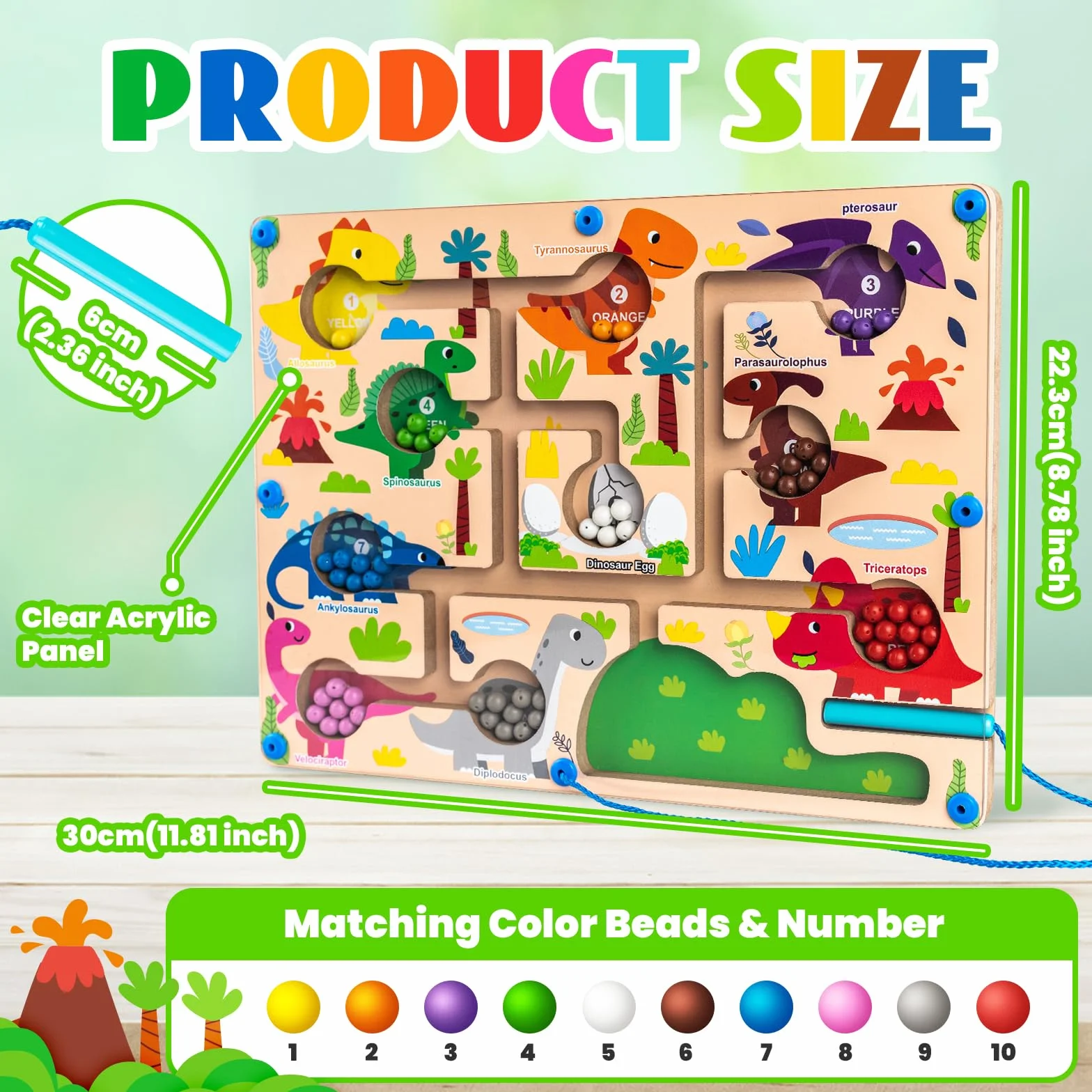 Labirinto Magnetico Giochi Montessori, Commodum Giochi Montessori Bambini, Colori e Numeri Gioco di Abbinamento, Puzzle Bambini, Dinosauro Gioco Bambini, Regalo per Bambini 3 4 5 6 Anni