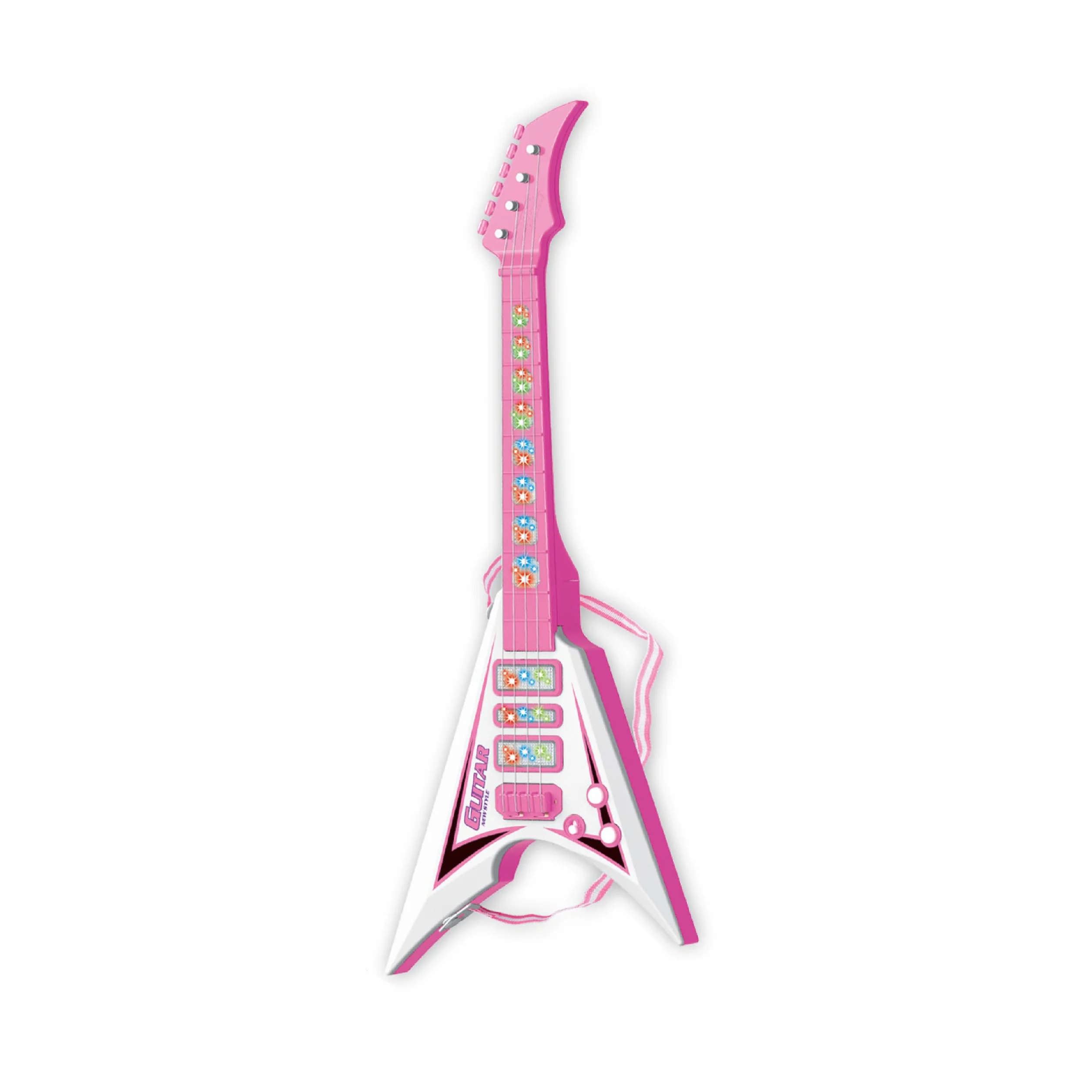 Baroni Toys Chitarra per Bambin e Bambini, 3+ Anni con Luci, Giocattolo Musicale con Effetti Sonori e Luminosi, Chitarra Elettrica Musicisti, Rosa, 22x5.5x55cm