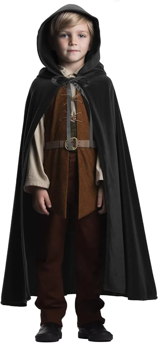 Mantello Nero Con Cappuccio Per Costume Di Halloween - Da Vampiro o Strega Per Ragazzo o Ragazza - Ottimo Accessorio Per Costumi