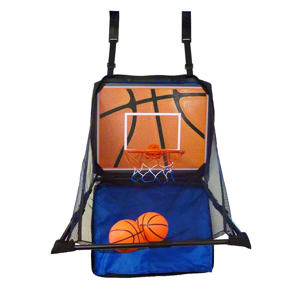 Sport1 Bag&Smash mini canestro da camera. Canestro basket da camera, aggancio su porte domestiche. Set completo: canestro, 2 palle, pompa, rete e valigetta. Set richiudibile e portatile. Idea regalo.