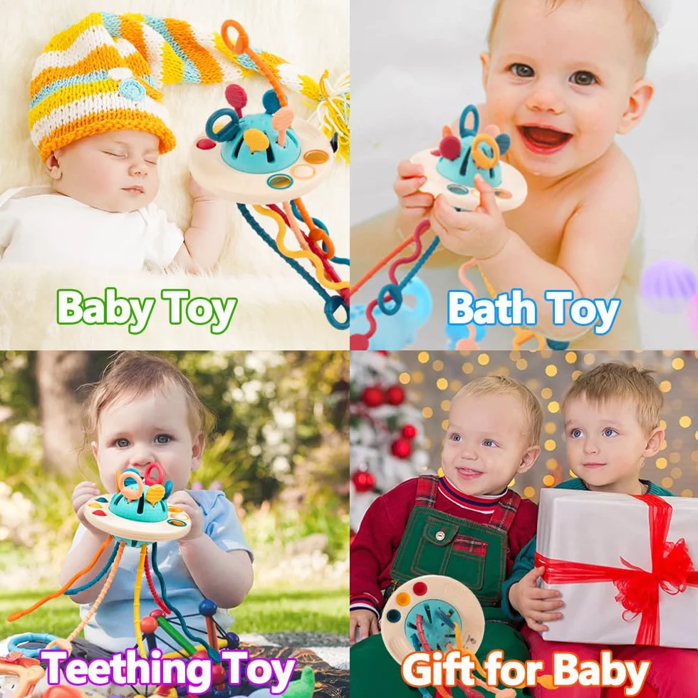 Giocattoli Montessori per Neonati, Juguetes Niños 1 año Giochi Bambini 1 Anno Giocattoli per attività Multisensoriali per Neonati, Giocattoli per Bambini con Corda in Silicone