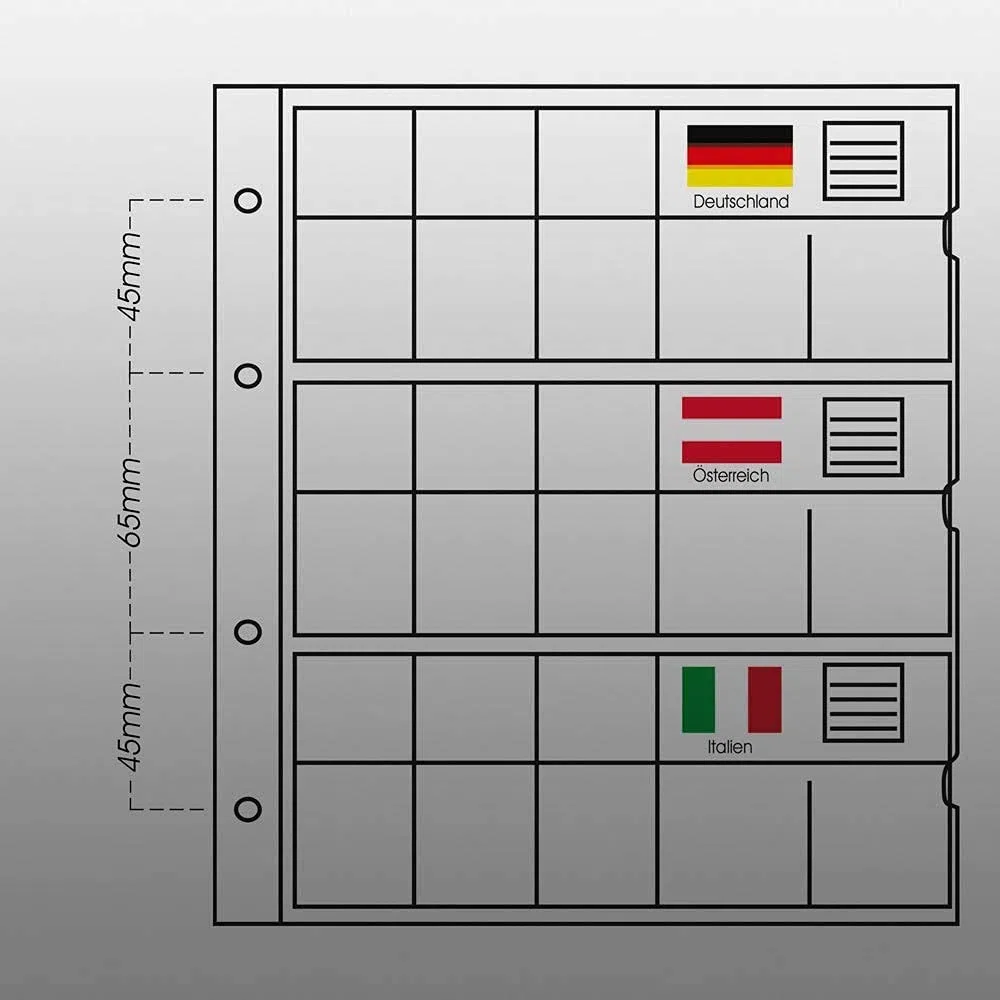 10 Small Prophila Kobra Coin Sheets for Euro Coins with Flags Cards