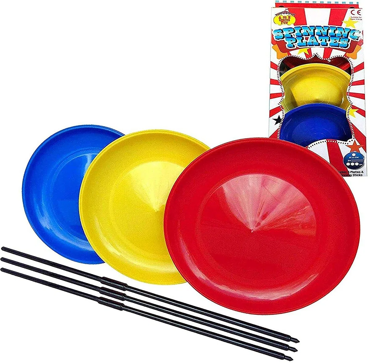 D.A.Y. Republic Set di 3 piatti rotanti con bastoncini, gioco da giocoleria classico per bambini e adulti