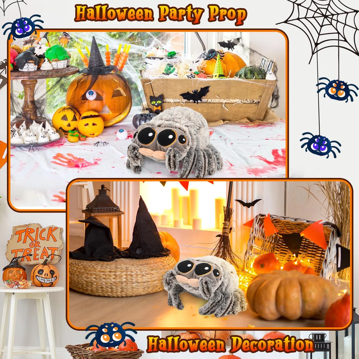 Ragno Peluche Bambola, 8,2 pollici Carino Occhi Grandi Ragno Animale di Peluche, Spider Stuffed Toy, Ragni di Peluche di Halloween, Giocattolo di peluche morbido e coccoloso per Bambini e Amici