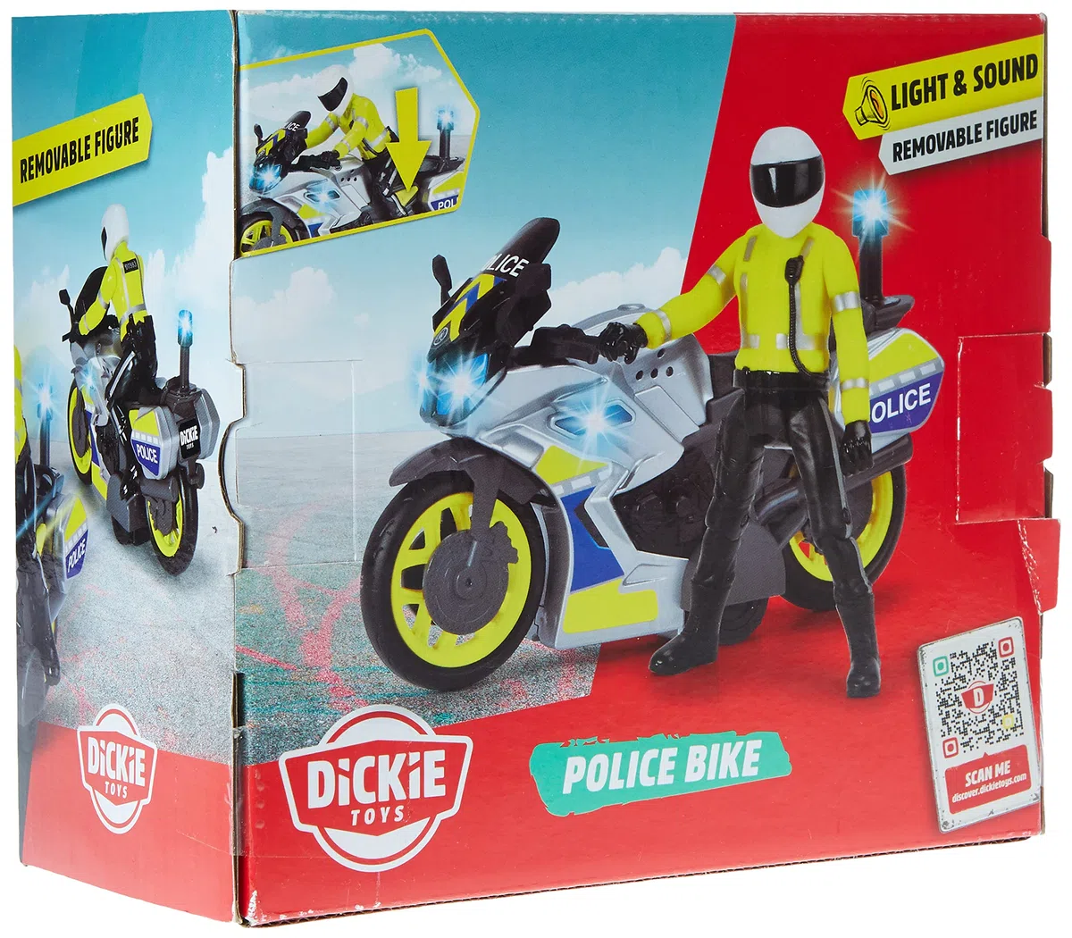 Dickie Go Real Police Moto a Frizione 17 cm, Luci & Suoni, con Personaggio Removibile e Snodato, + 3 Anni, 203729019