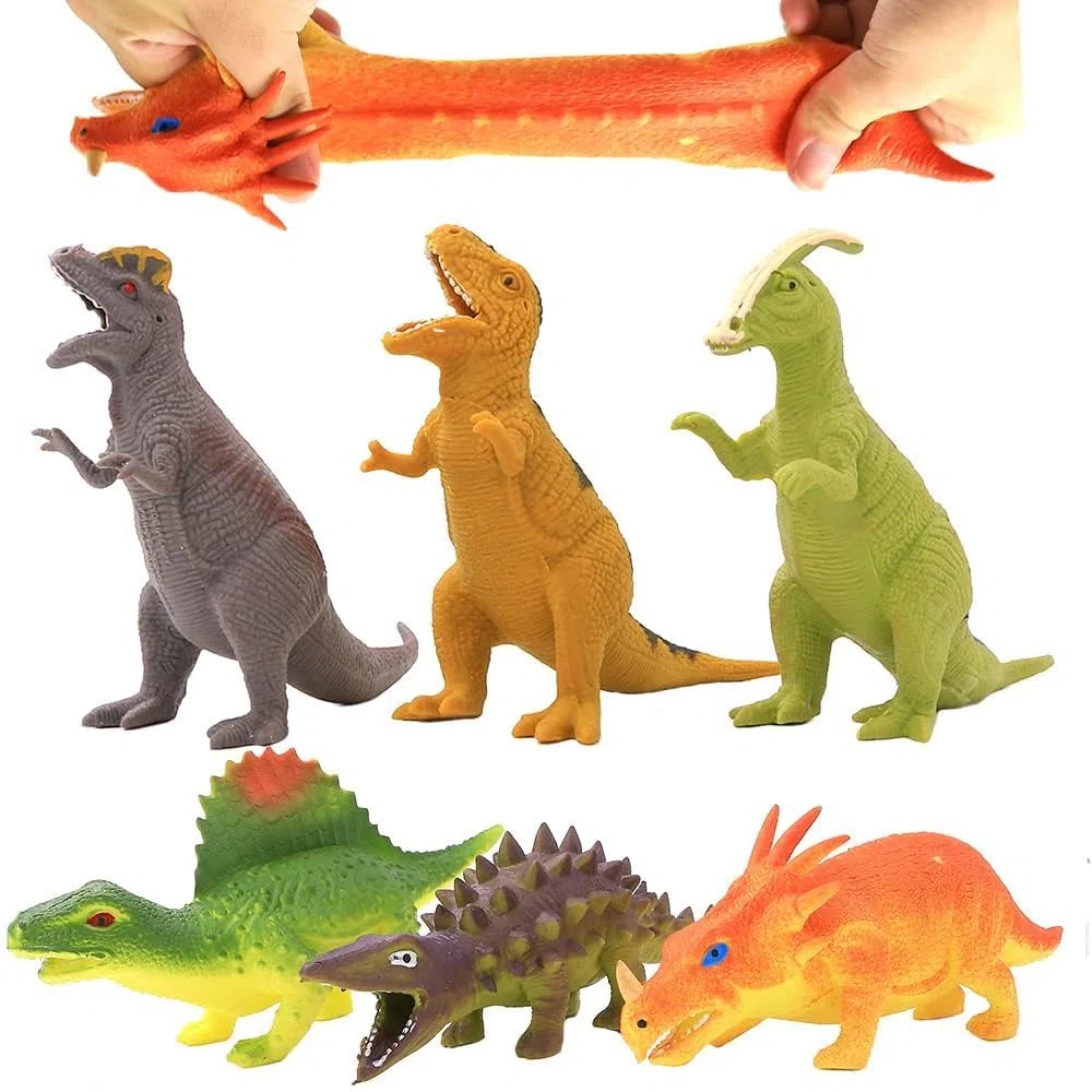 YeoNational&Toys 8 pollici dinosauro giocattolo set (6 pezzi), materiale super elastico, realistici dinosauri squishy figure bambini bomboniere