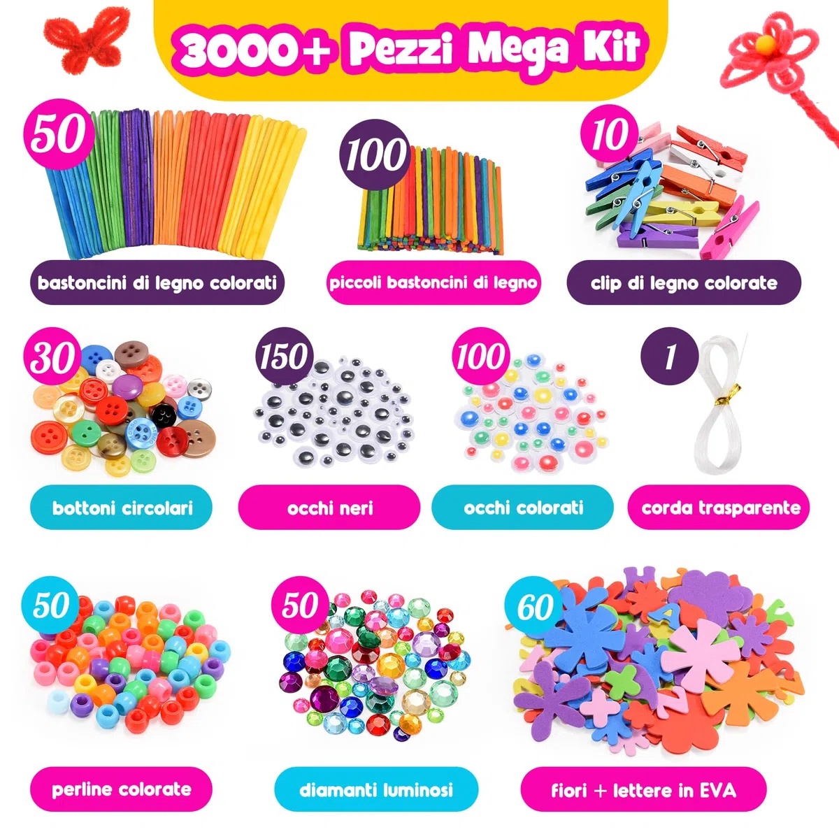 Kit Artistico Giocattolo per Bambina Giochi Bambina 3-12 Anni, 3000+Pezzi Lavoretti Creativi per Bambini Regalo Bambina 4-9 Anni Giochi Bambina 4-9 Anni Femmina Regali di Compleanno Regali di Natale