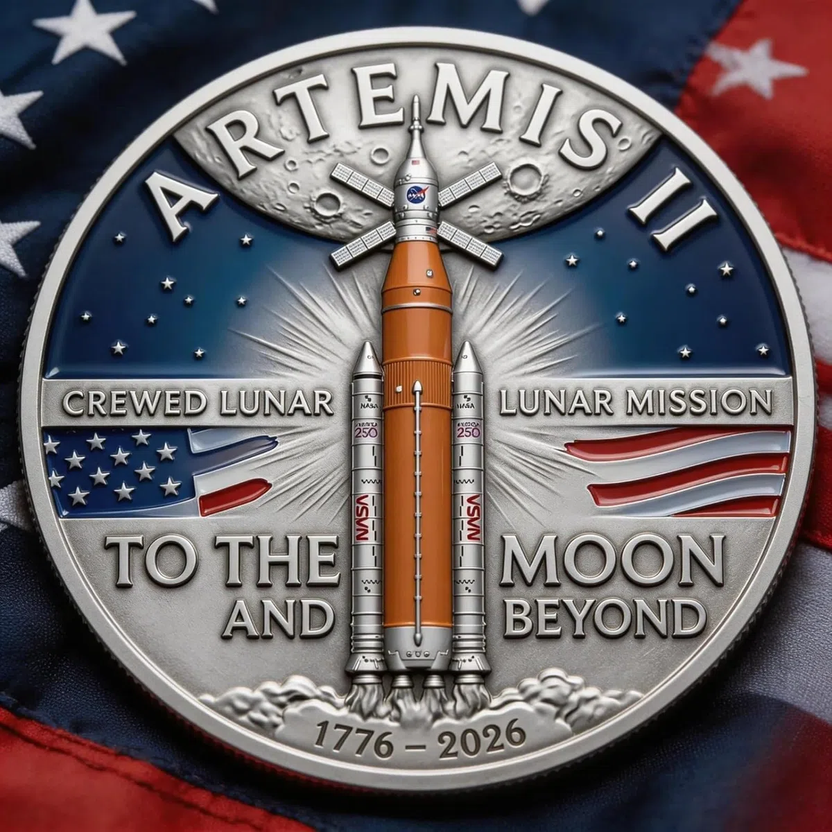 Moneta commemorativa della missione lunare Artemis II, moneta commemorativa della generazione Artemis, monete da collezione 3D ad alto rilievo dedicate all'esplorazione spaziale (01#)