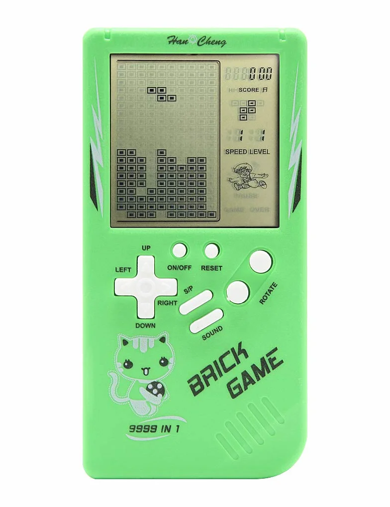 Retro console di gioco in mattoni a grande schermo 9999 in 1 Carro armato/corsa/tiro Gioco di puzzle casual Difficoltà/velocità regolabile piccolo e facile da trasportare migliori regali (Verde)