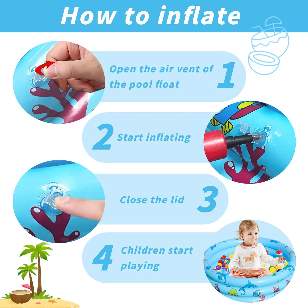 Piscina Gonfiabile Bambini 80x80x22cm,Piscina Anulare per Bambini,Mini piscina gonfiabile con Fondo Morbido per Bambini,materiale spesso in PVC (Squalo)