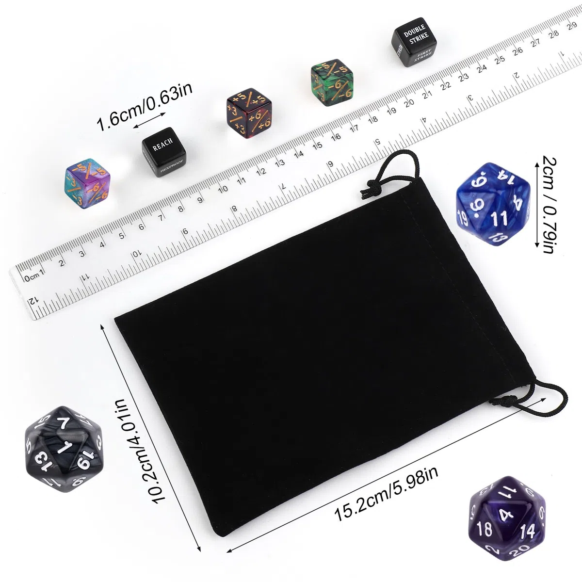 BOXOB 51pz Dadi Contatori Abilità, Potenziare Statistiche Creature MTG Segnalini Dadi Fedeltà D20 Contatori Vita Magici Regali per TCG Accessori Giochi Carte con Sacchetto Velluto (4 Colori)