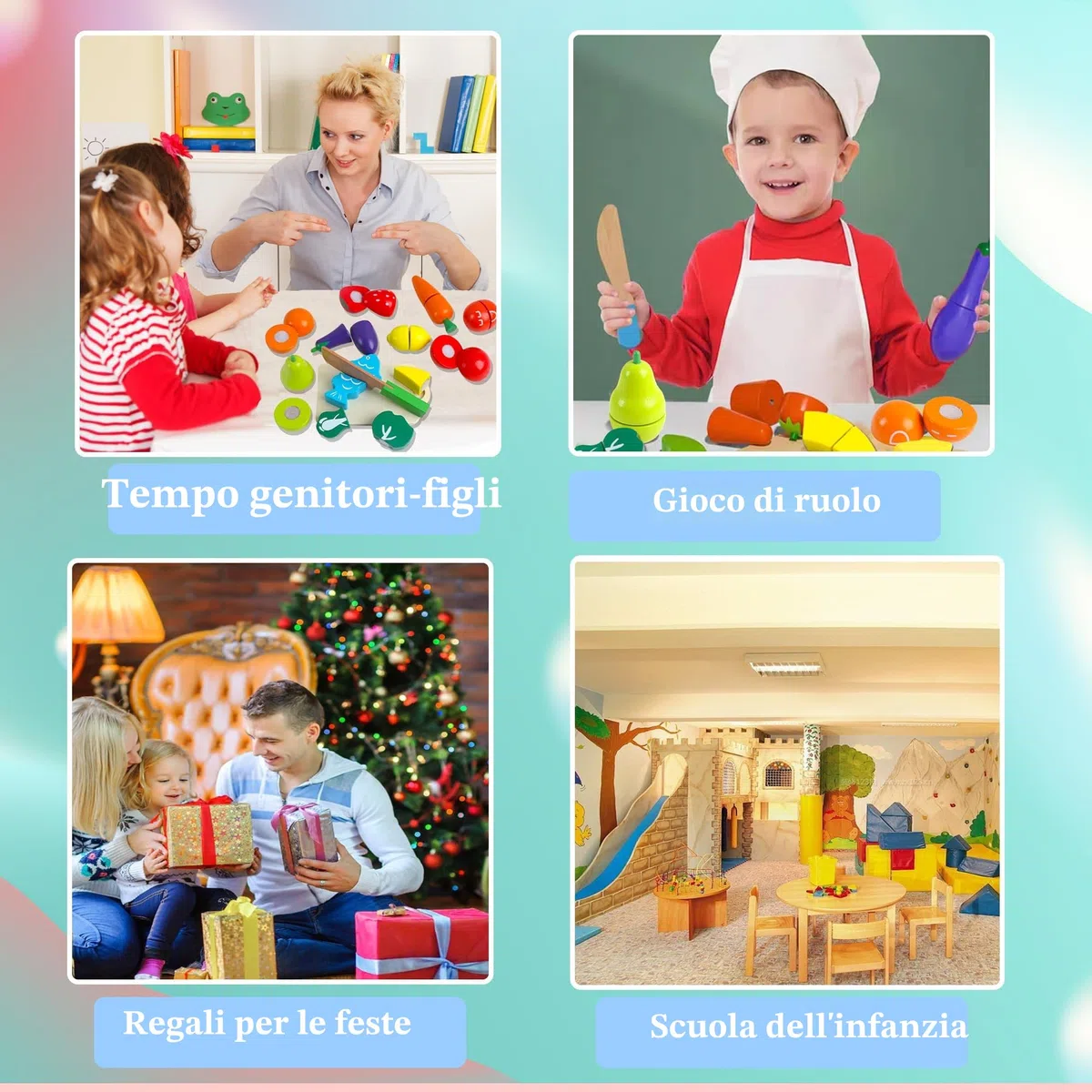 newlng Giochi Bambini 2 anni Frutta Verdura di Legno Taglio Giocattolo Compleanno Regalo di Giorno dei Bambini Imballaggio Ragazze e Ragazzi 3, 4, 5, 6 anni