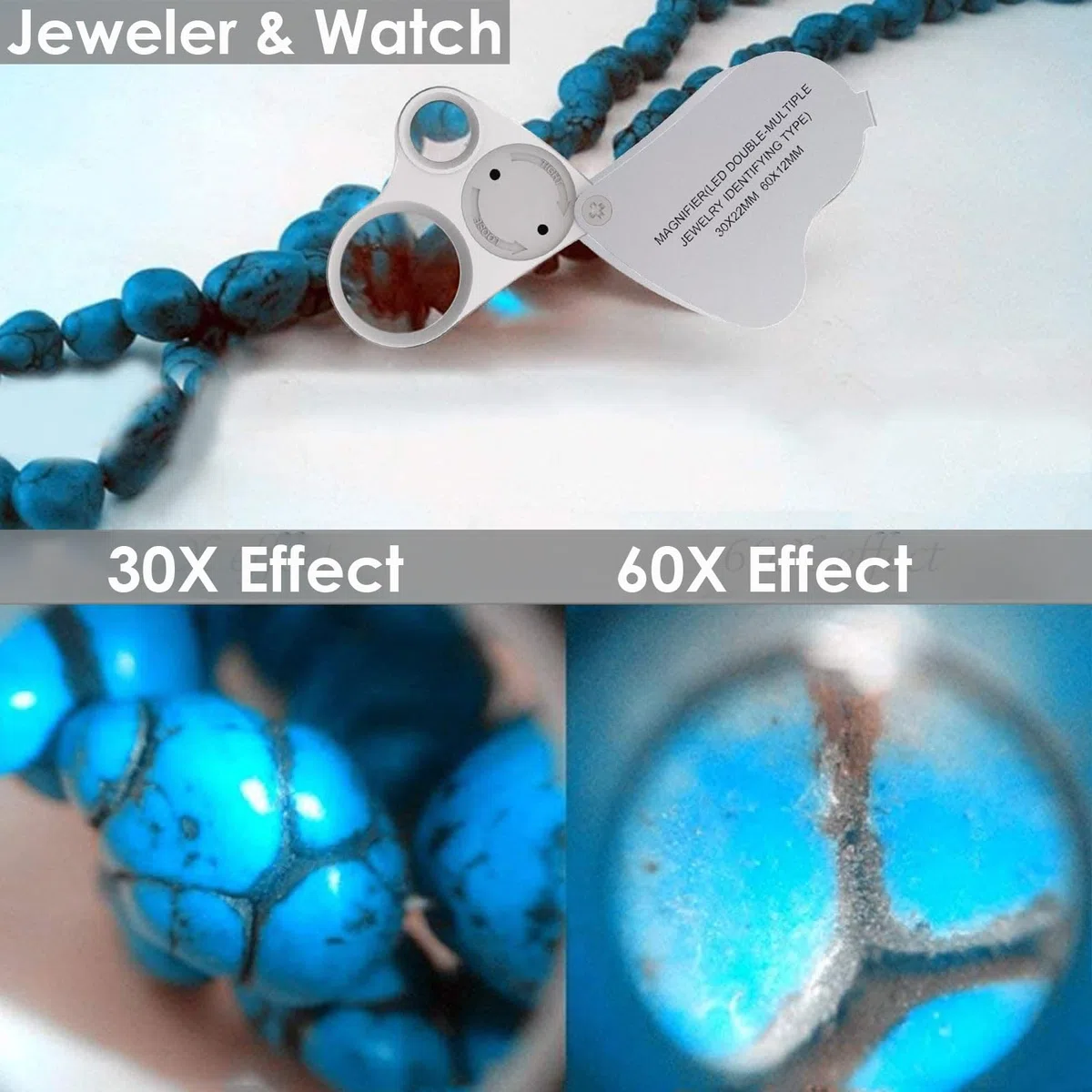 Lente D'ingrandimento Gioielliere Orologiaio con illuminazione, 30X 60X Due Lente, Microscopio Tascabile, Mini Microscopio Portatile, LED Lenti Di Ingrandimento, Bianco