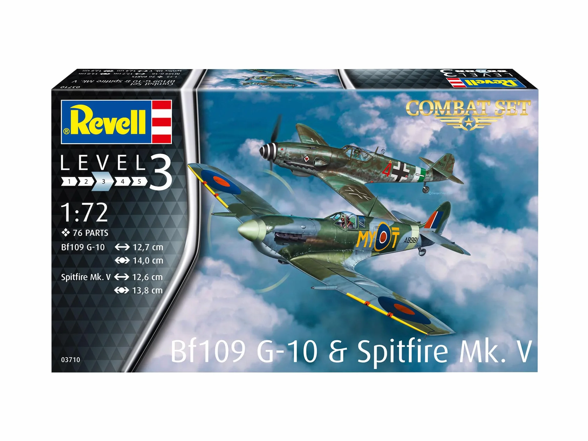 Revell Set di modellini Combat Bf109G-10 e Spitfire Mk.V, riproduzioni ricche di dettagli, scala 1:72, decalcomanie e componenti autentici, adatto per modellisti a partire dai 10 anni, medio