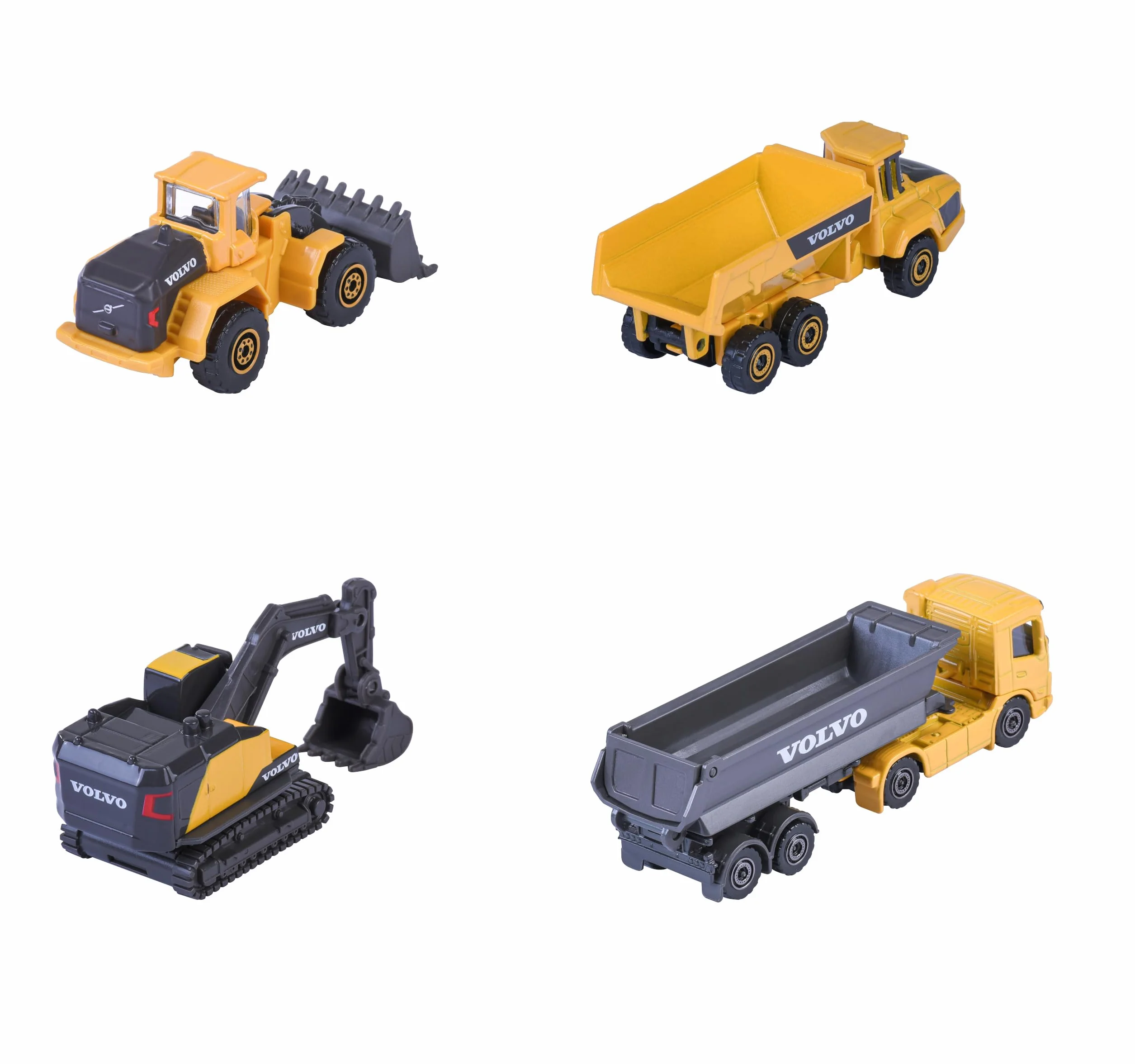 Majorette – Volvo Construction 4 Pieces Giftpack – Set Veicoli da Cantiere in Metallo, 4 Mezzi da Costruzione con Parti Mobili, 8503105000S06, Giocattolo per Bambini dai 3 Anni in su