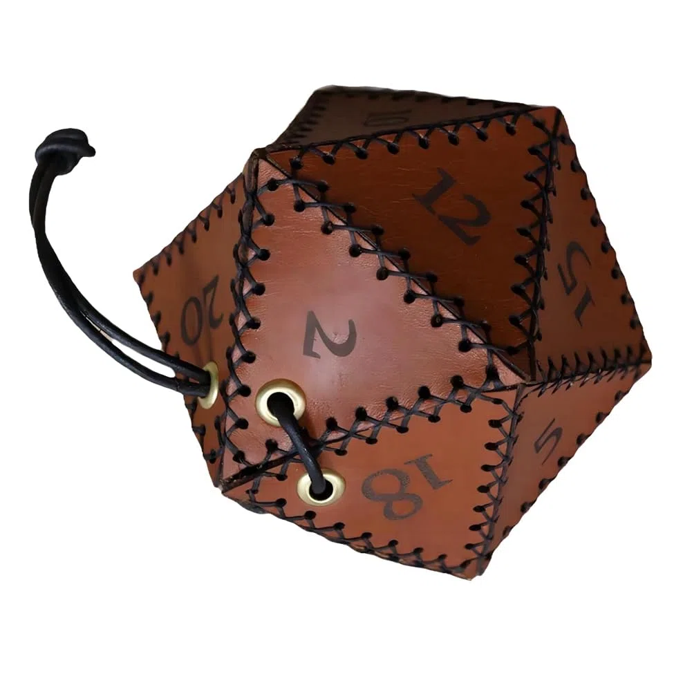 Borsa per dadi D20 in pelle PU, borsa per dadi poliedrica, portatile, con coulisse, per gioco, borsa per dadi DND, marrone, Marrone