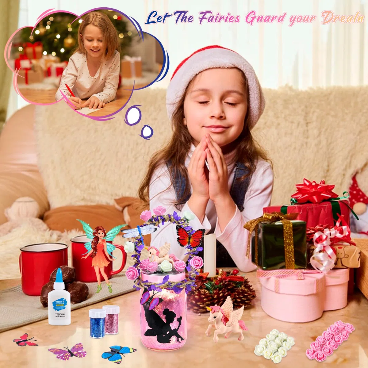 XINGGANG Idee Regalo Ragazza, Kit fai da te Lanterna Fata - Regalo per Bambini 8 9 10 11 12 - Luce Notturna del Barattolo di Vetro con Telecomando - Progetto Artistico Fai-da-te