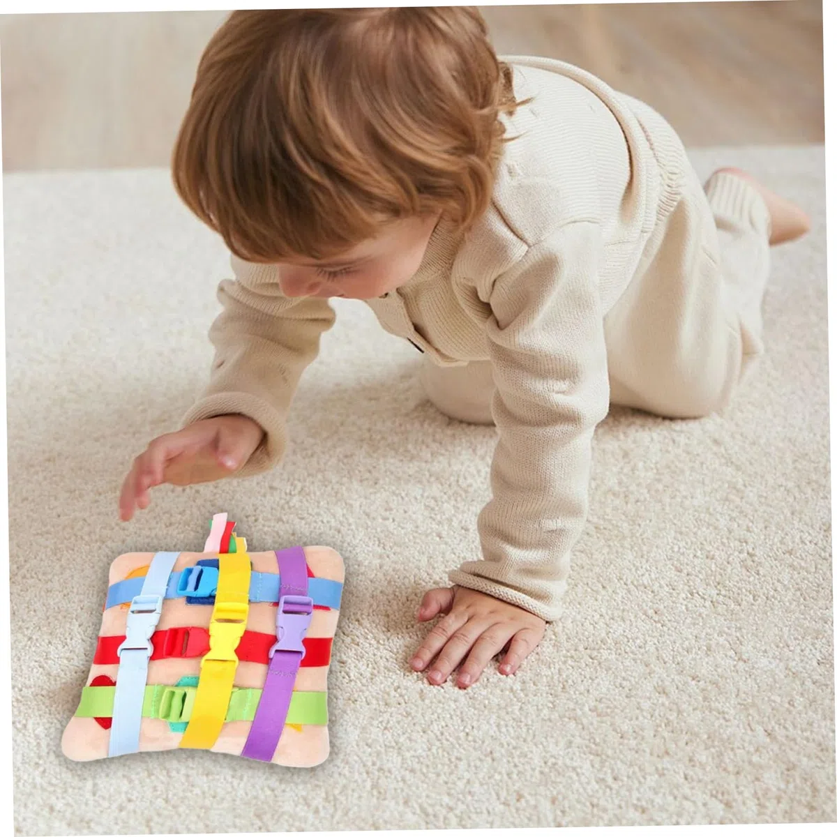 Giocattoli da Viaggio per Bambini con 6 Paia di Fibbie, Giocattolo educativo in Peluche a Forma di con Figura Geometrica e Suono Tascabile, attività motorie Fini per Bambini