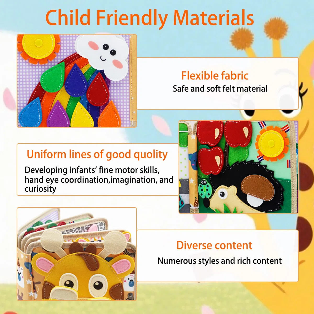 Busy Board Montessori Libro Interattivo 1 Anno, Libro in Tessuto per Bambini, Montessori Silenzioso Libros con, Giocattolo a Partire da 2 3 4 5 6 Anni, Regalo per Ragazzi e Ragazze