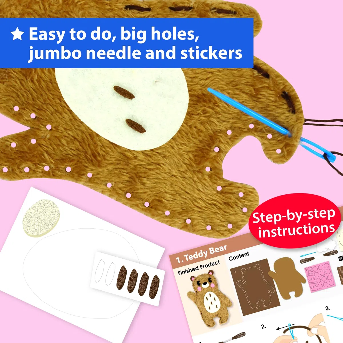 KRAFUN Kit da Cucito Animali del Bosco per Bambini 5+ Anni, 8 Progetti Fai da Te (Orso, Coniglio, Volpe, Gufo, Cervo), Feltro, Istruzioni, Giocattolo Educativo
