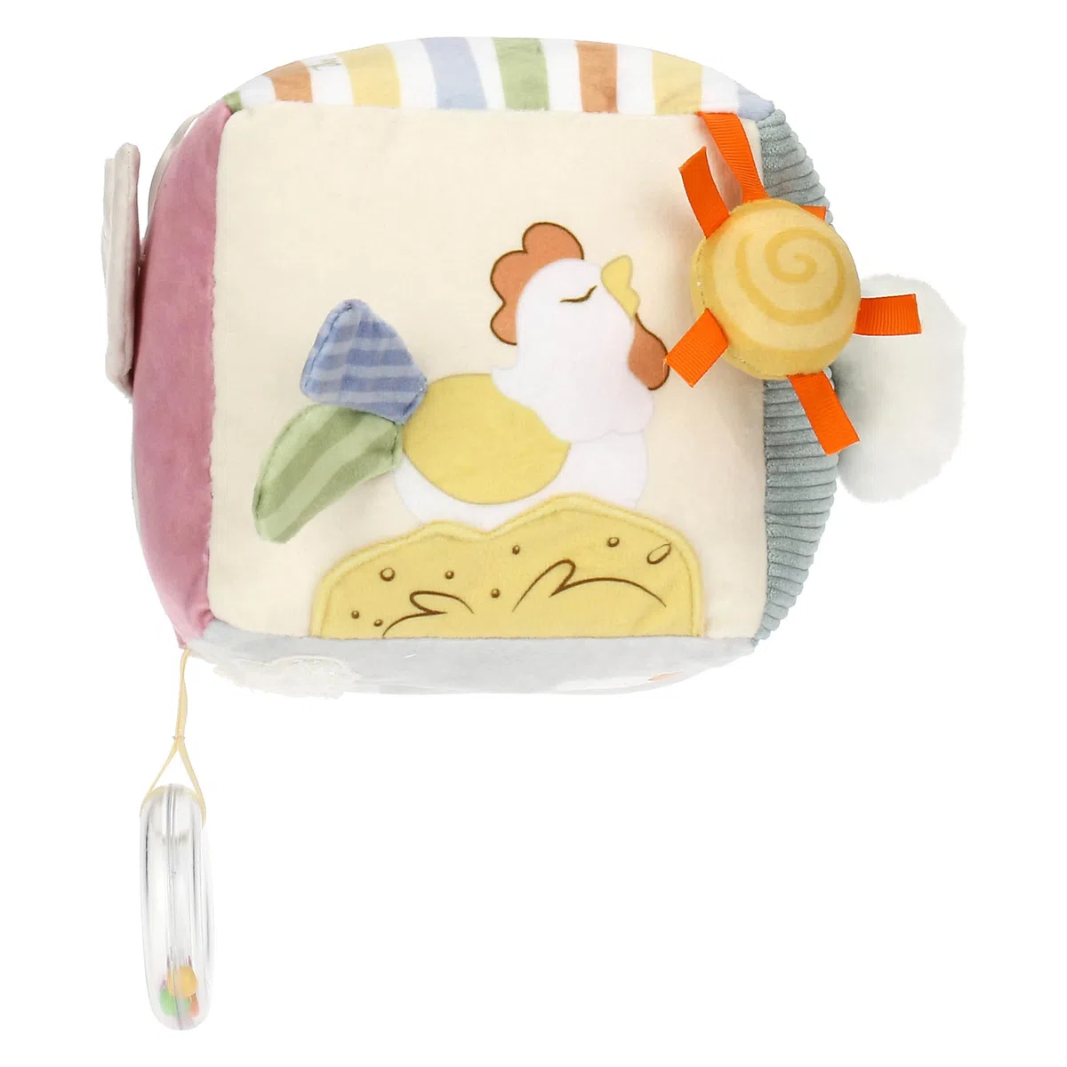 THUN - Gioco cubo in tessuto - Esterno: 97% Poliestere, 2% cotone, imbottitura 100% poliestere + PE - Collezione Baby Dolce Fattoria - 14 x 14 cm