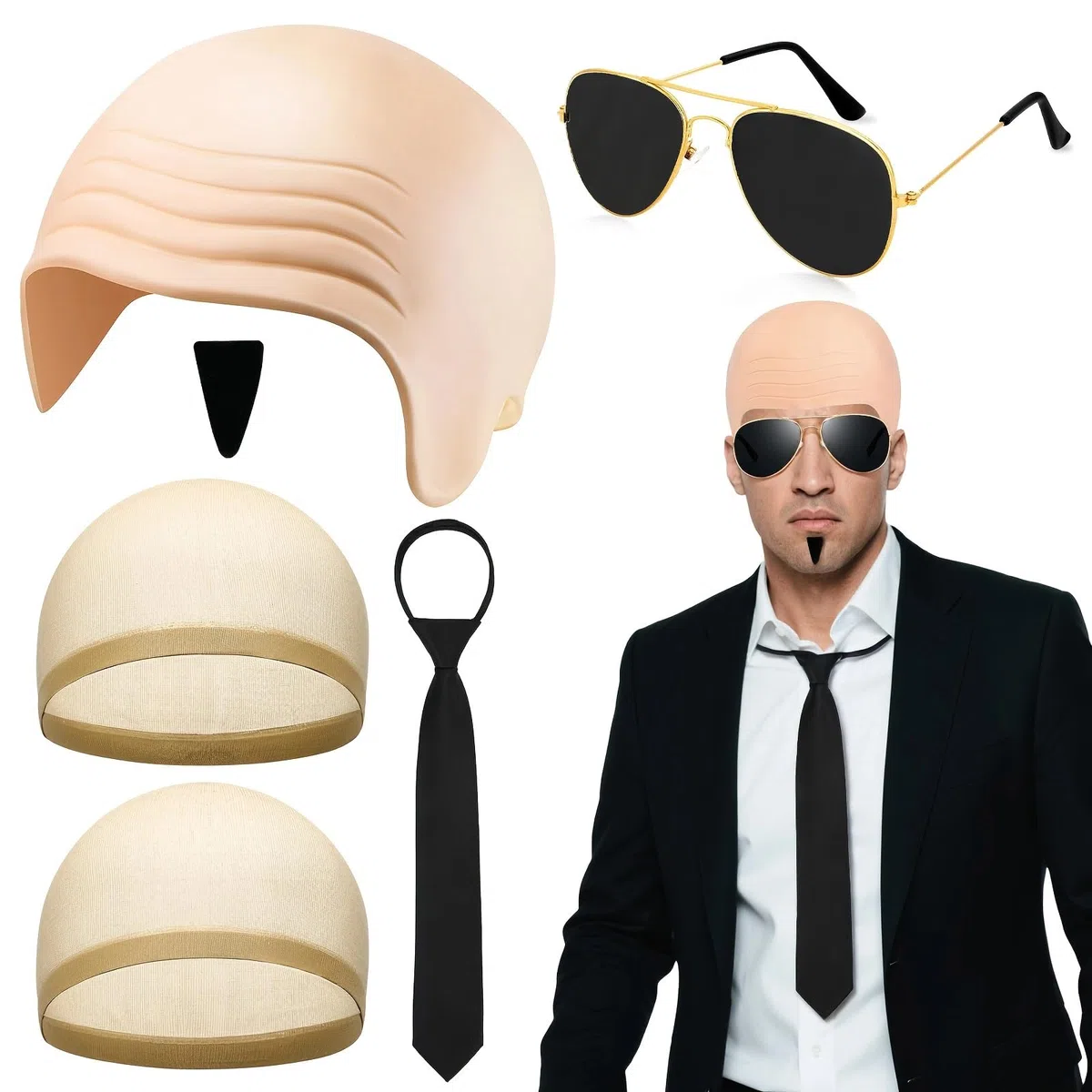 Cappello Calvo Berretto per Parrucca a Testa Calva, Costume Calvo, Accessori Costume Calvo per Cosplay, Cosplay Accessori Halloween Adulti Bambini Carnevale Halloween Festa