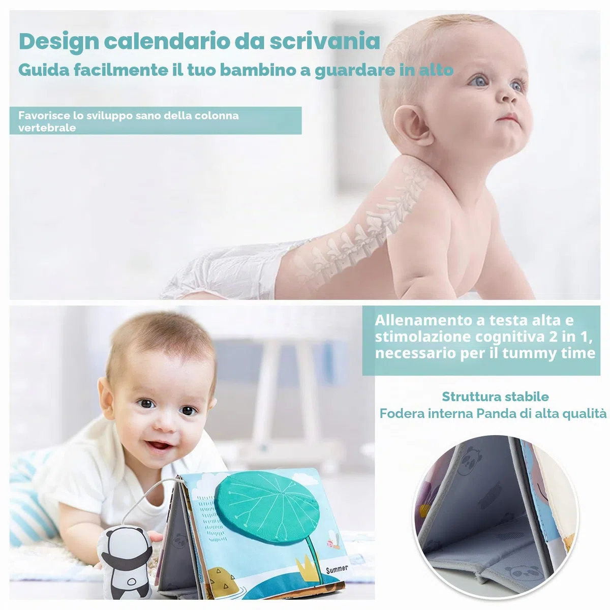 beiens Libri Tattile Sensoriali Stoffa Neonati, Giocattoli a Specchio per Bambini, Panda Giochi Montessori Neonato 0 3 6 12 Mesi, Tummy Time Libro sensoriale Bianco e Nero Passeggino Educativi Regali