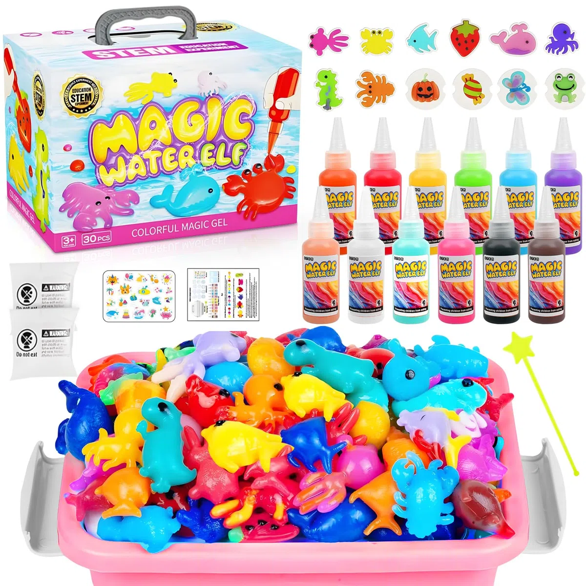 Magic Water Elf Toy, Magic Water Elf DIY Giocattolo per Bambini, Kit Creativo 3D Aqua Gelz Set con 12 Flaconi di Gel Colorato e 12 Formine, Regalo di Compleanno e Natale per Bambinia 6-12 Anni (A)