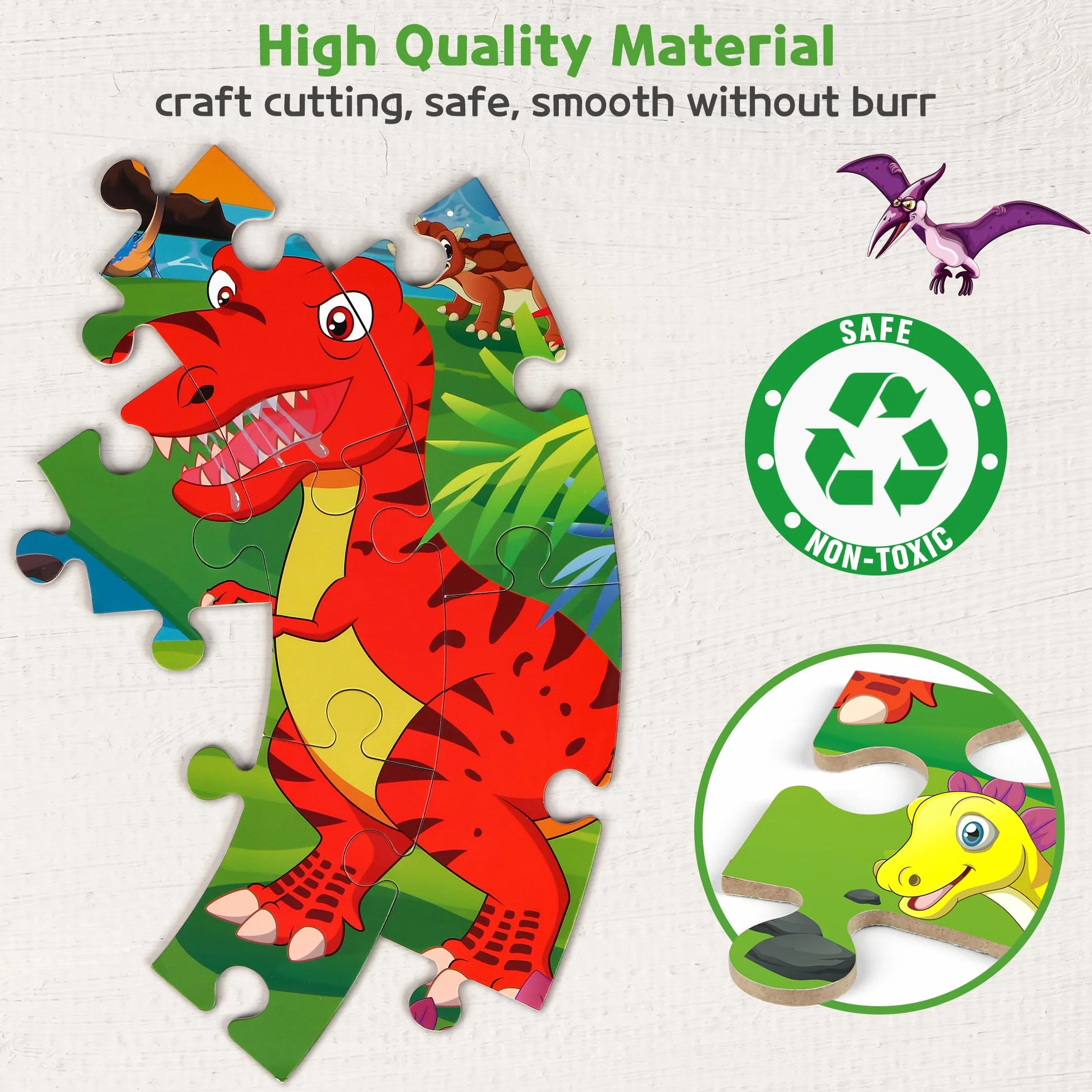 SYNARRY Puzzle da Pavimento Dinosauri in Legno Bambini 3 4 5 6 7 8 Anni, 70 Pezzi Puzzle Dinosauri, Giocattoli Educativi Prescolari Regali